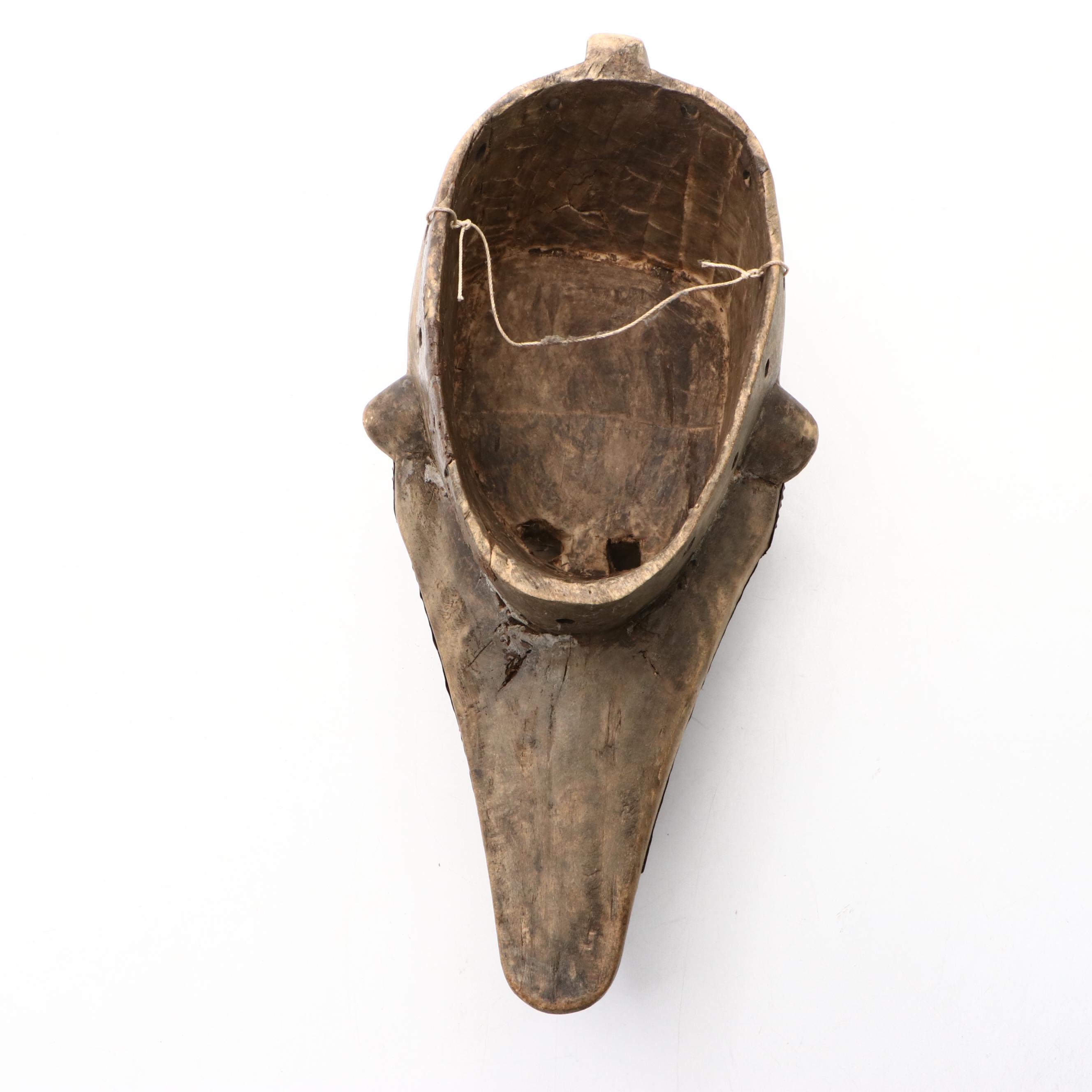 Mali West African Marka Carved Wood and Riveted Metal Horned Mask