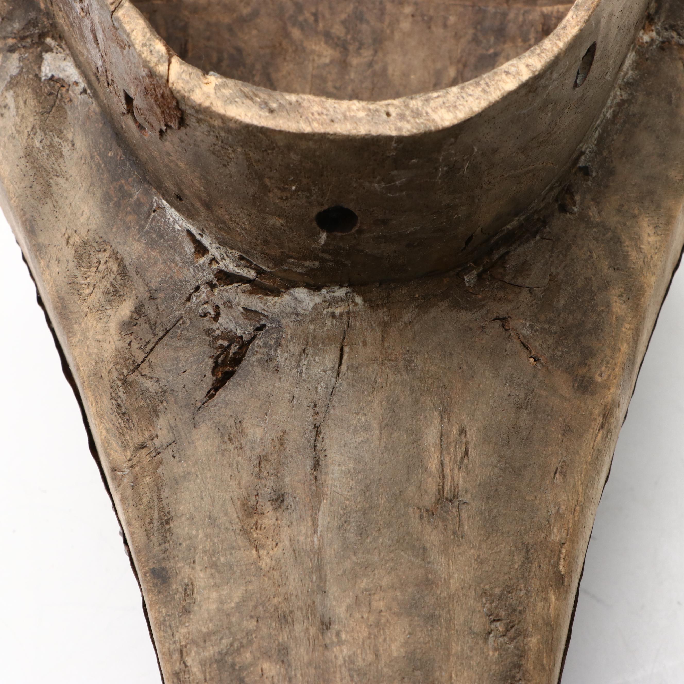 Mali West African Marka Carved Wood and Riveted Metal Horned Mask