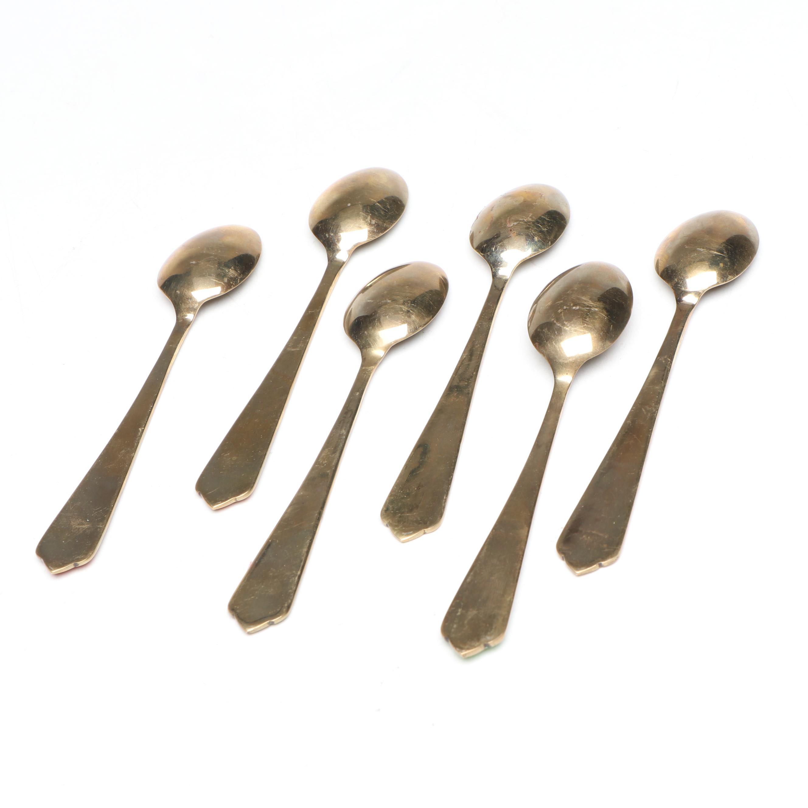Thai Brass Demitasse Spoons with Enamel Inlay Handles, Mid to Late 20th Century