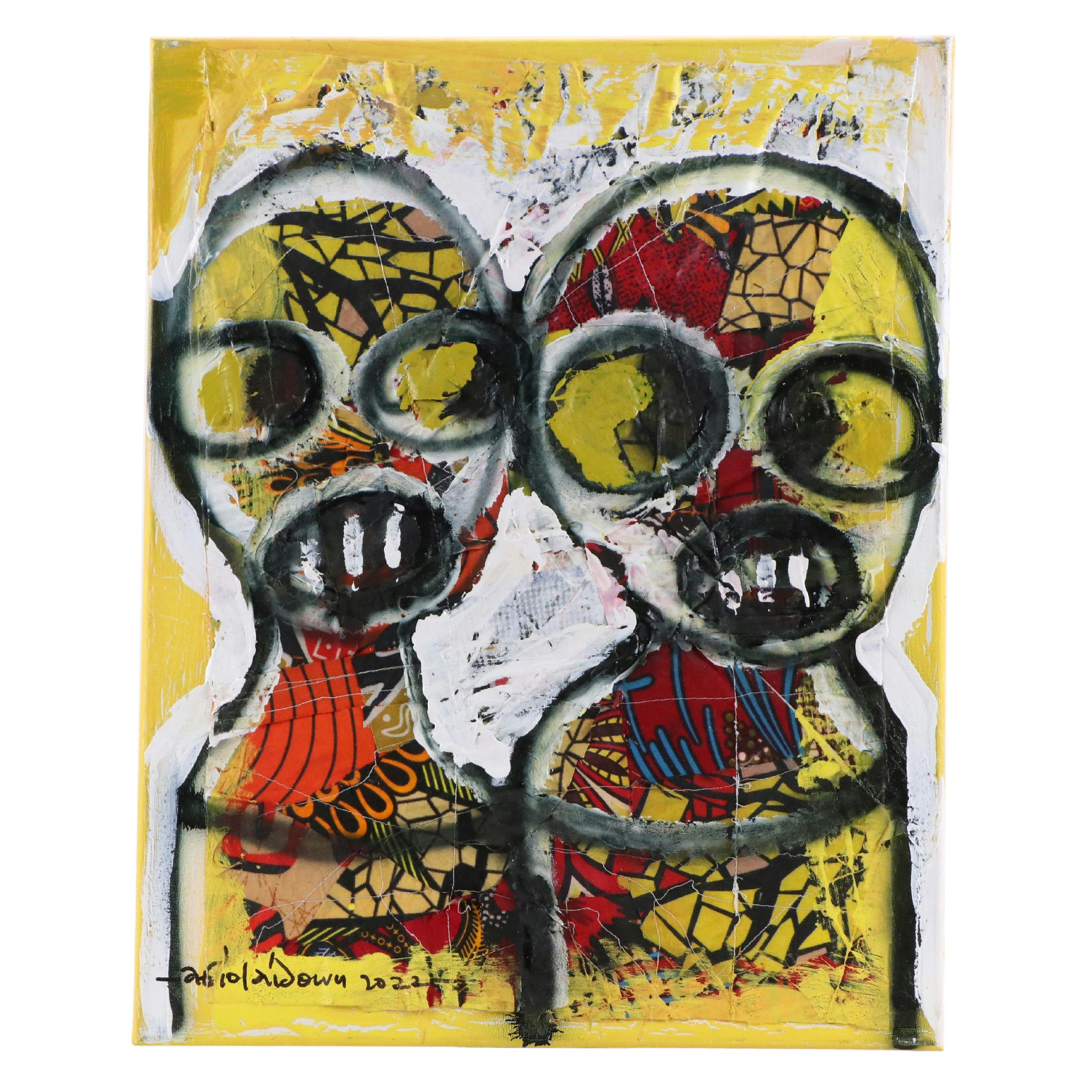 Abiola Idowu Stylized Mixed Media Portrait "Every Day, I Think," 2022