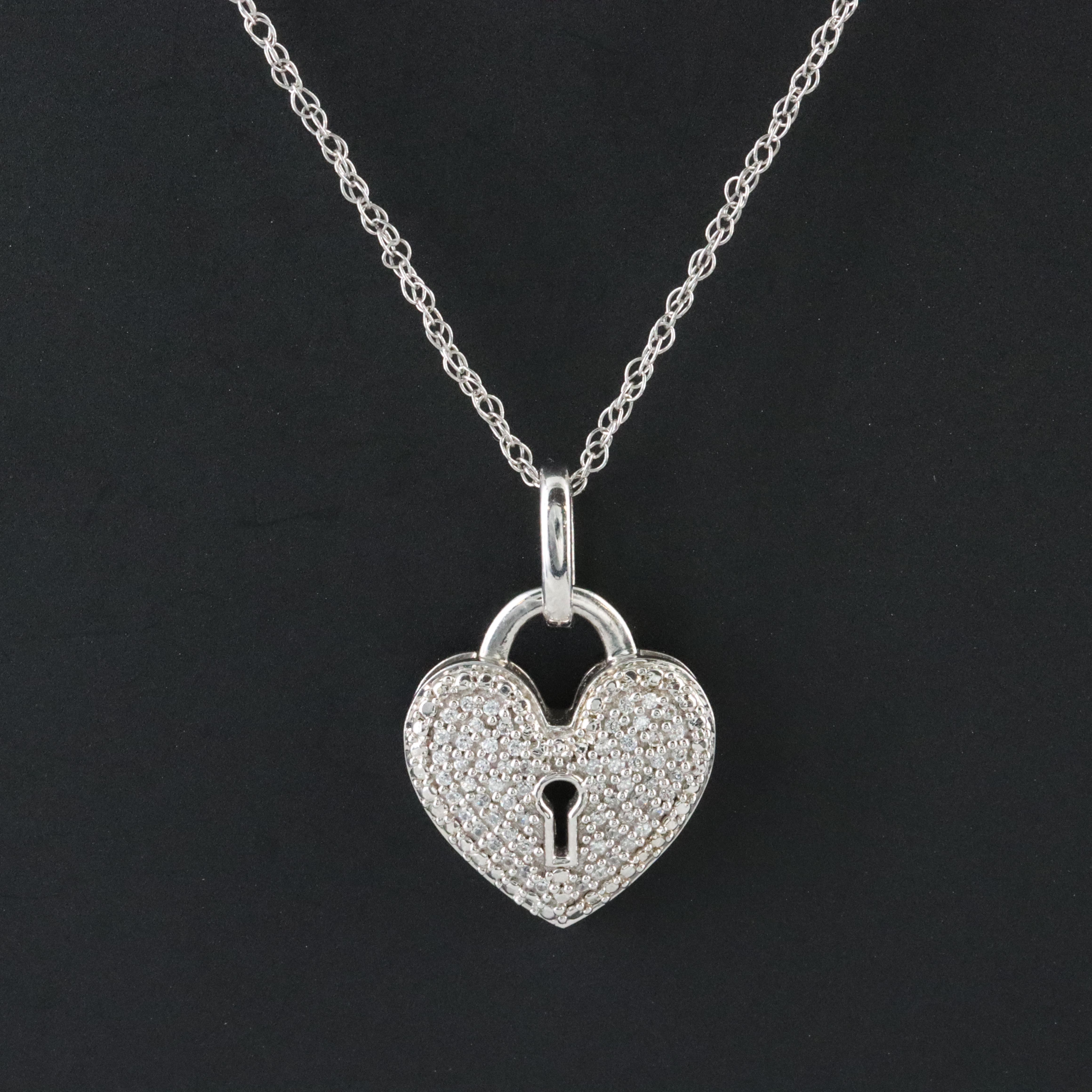 Sterling CZ Heart Padlock Necklace