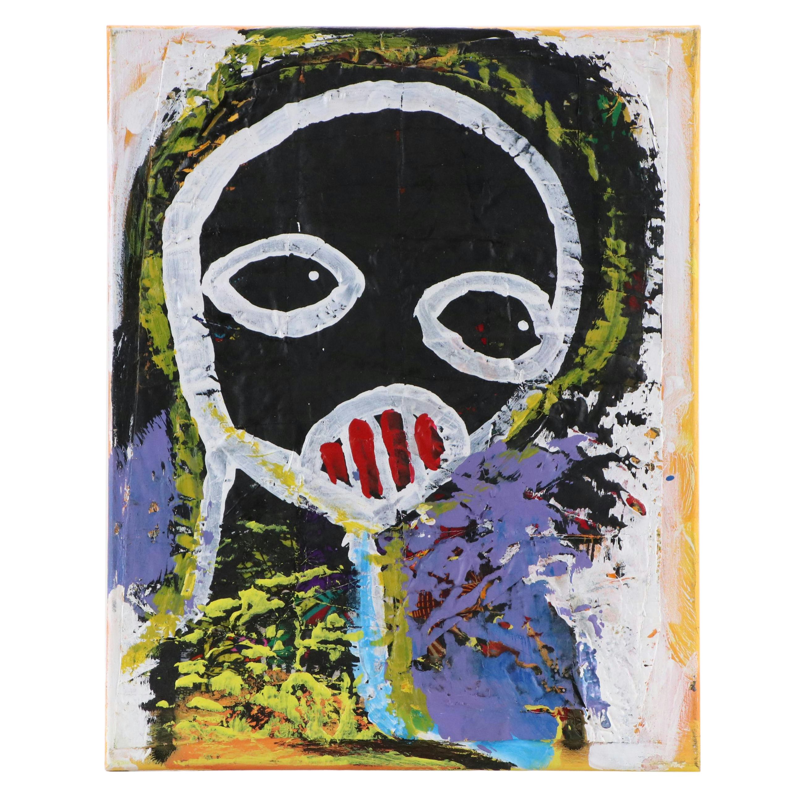 Abiola Idowu Stylized Mixed Media Portrait "We Are Temporary Here," 21st Century