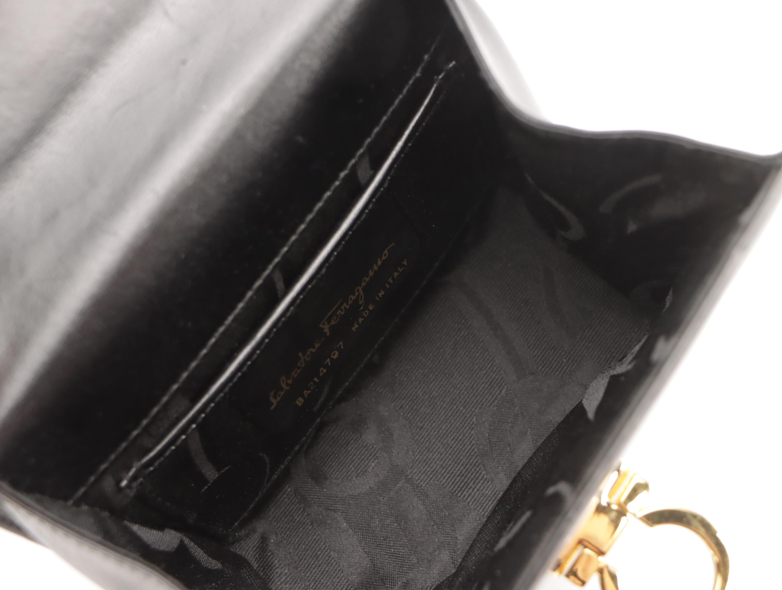 Salvatore Ferragamo Mini Gancini Flap Two Way Bag in Black Calfskin Leather