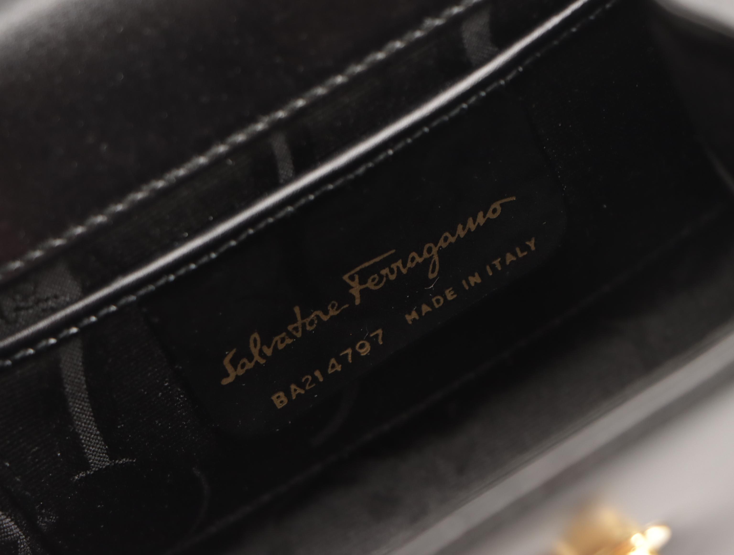 Salvatore Ferragamo Mini Gancini Flap Two Way Bag in Black Calfskin Leather