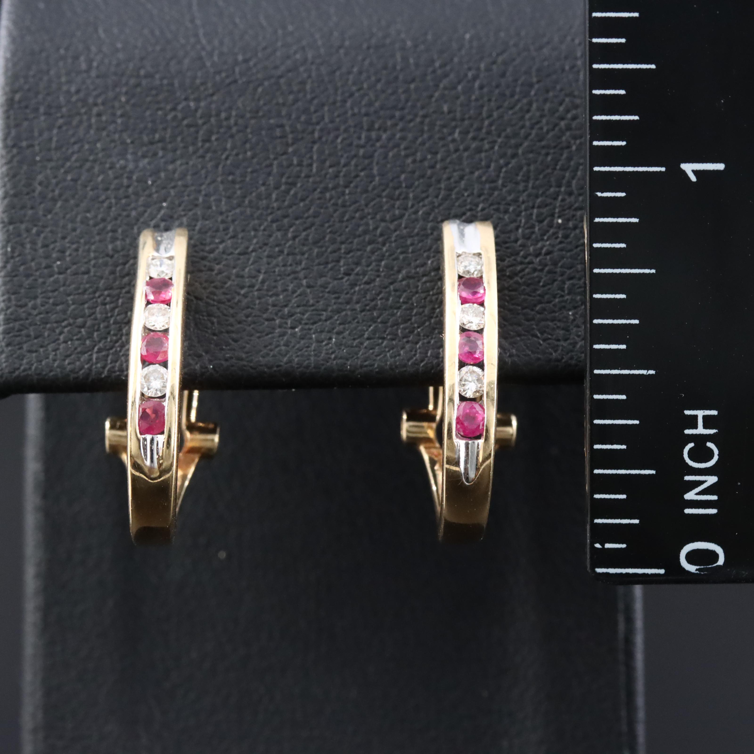 14K Diamond and Ruby Hoop Earrings