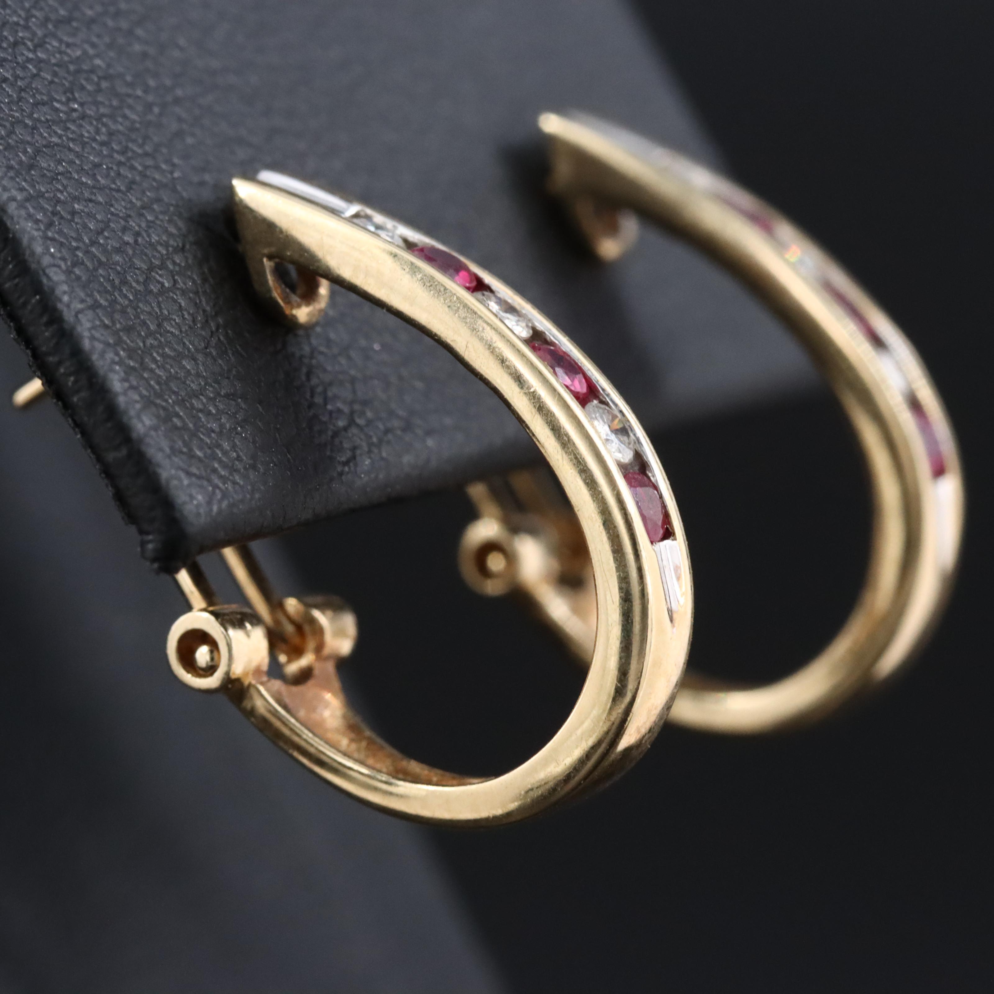 14K Diamond and Ruby Hoop Earrings