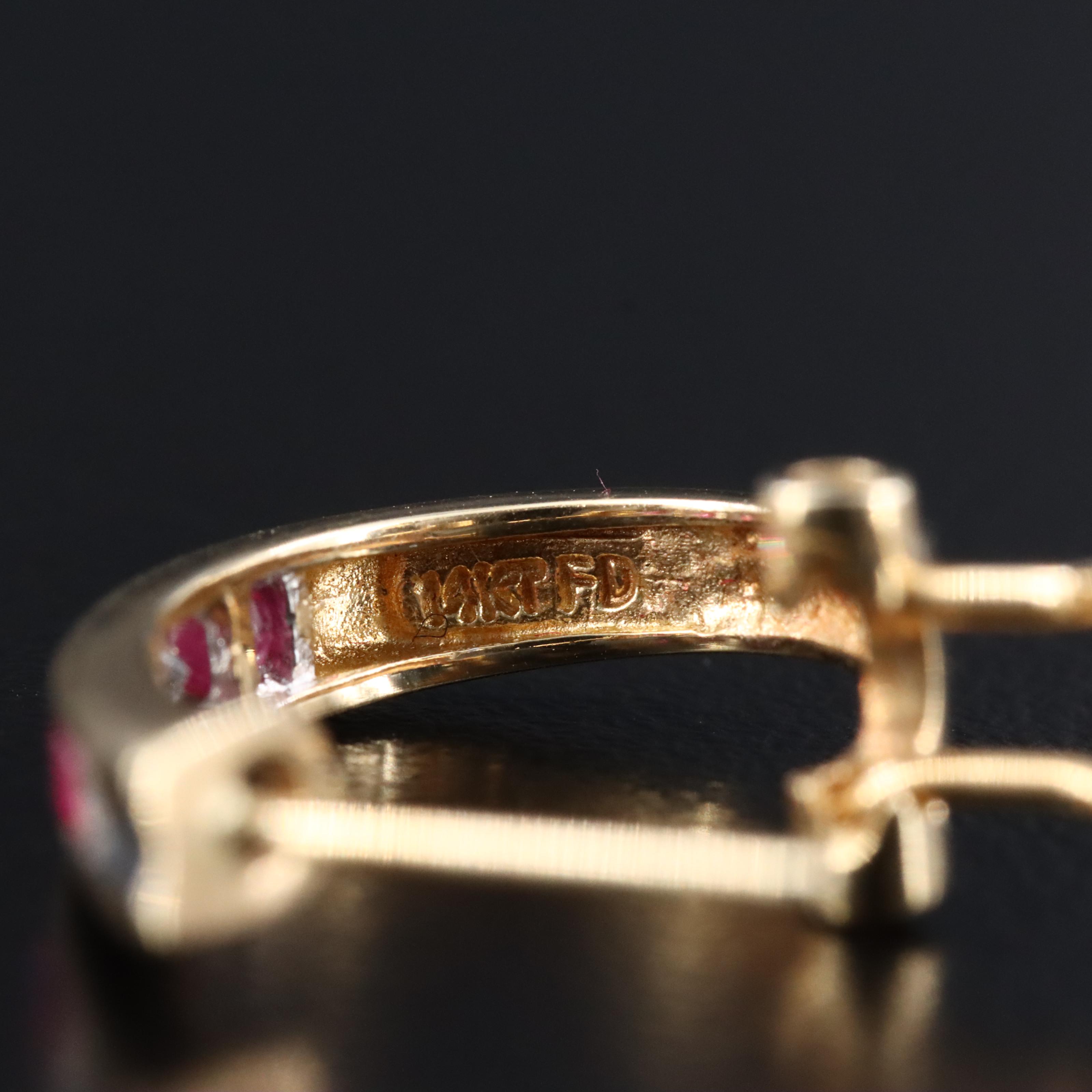 14K Diamond and Ruby Hoop Earrings