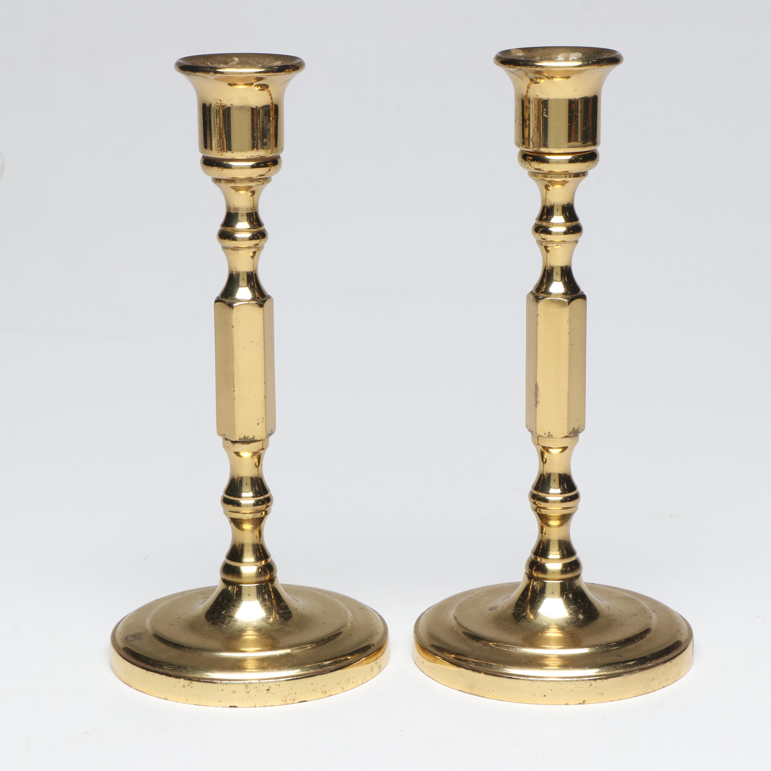 Virginia Metalcrafters and Other Brass Candlesticks with Brass Figurines