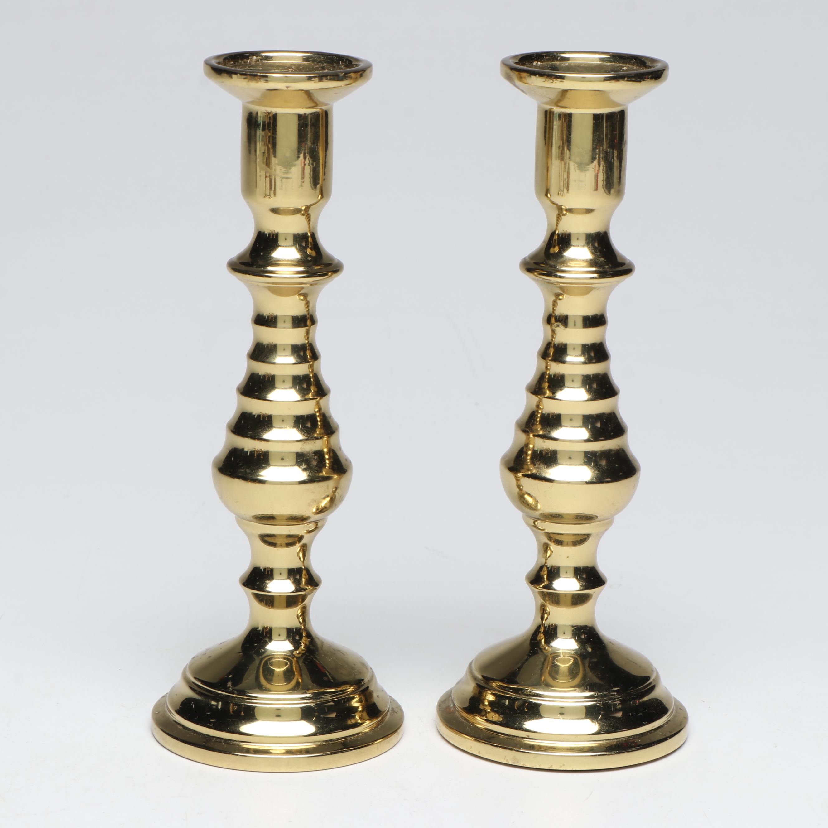 Virginia Metalcrafters and Other Brass Candlesticks with Brass Figurines