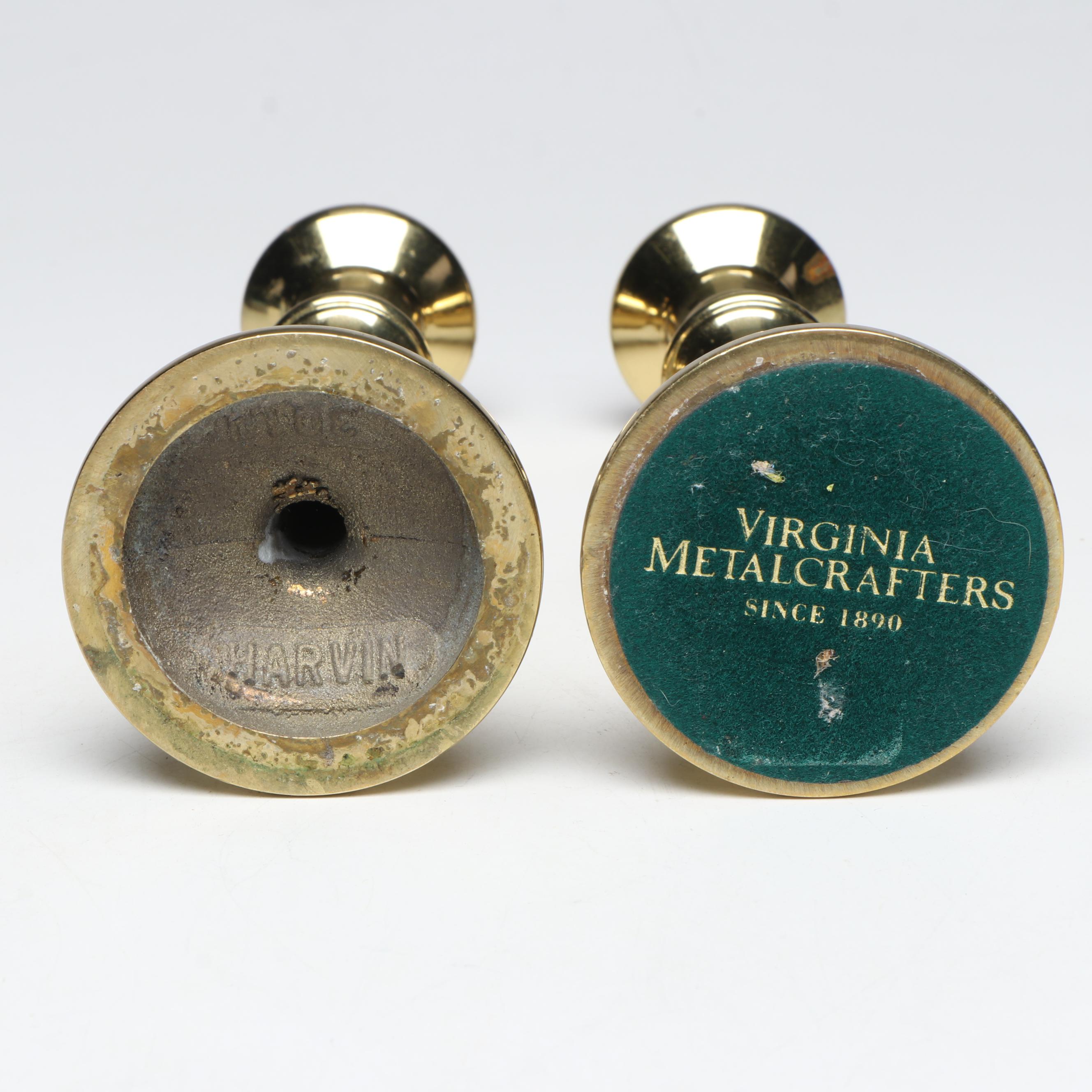 Virginia Metalcrafters and Other Brass Candlesticks with Brass Figurines