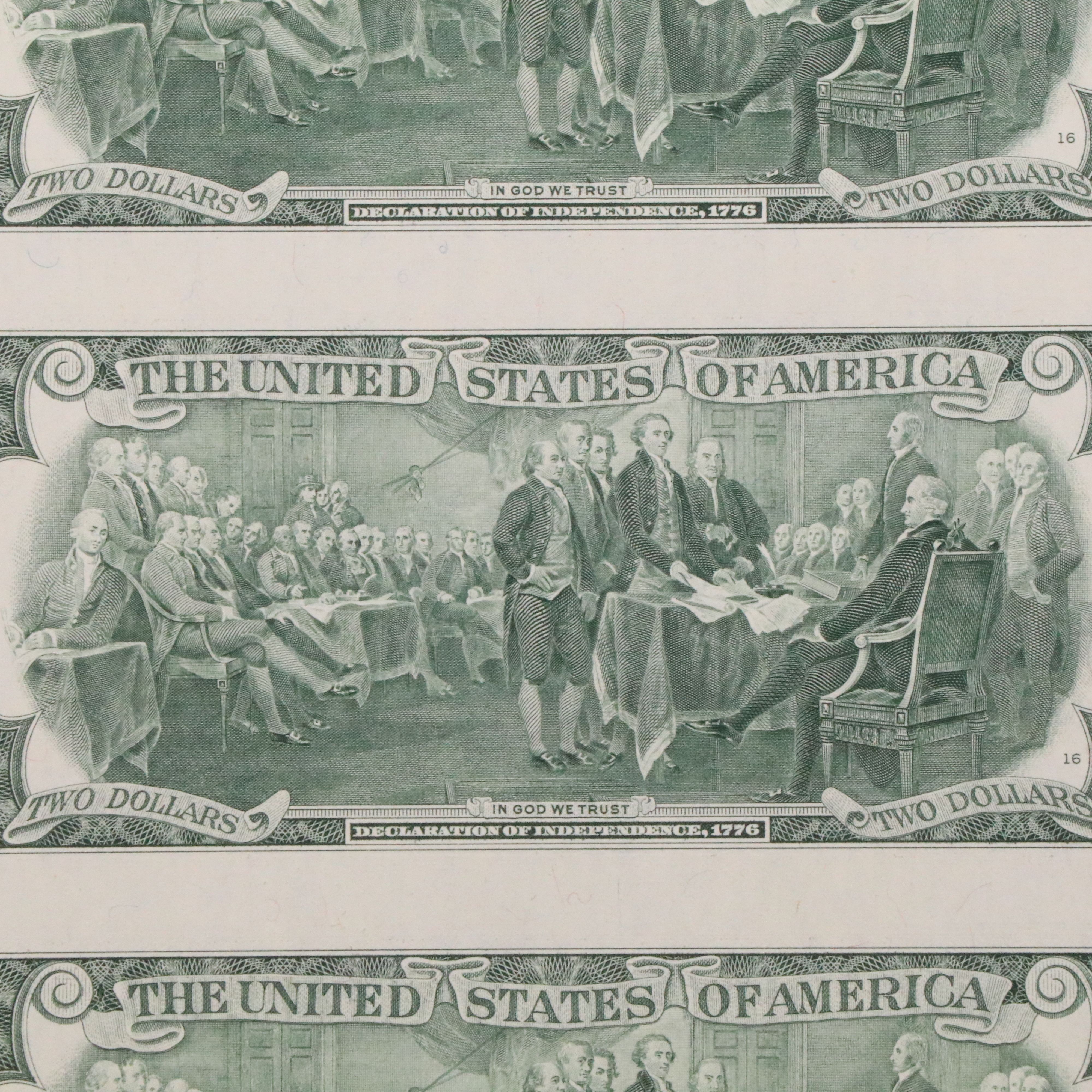 Uncut Sheet of Four 1995 $2 U.S.Federal Reserve Notes