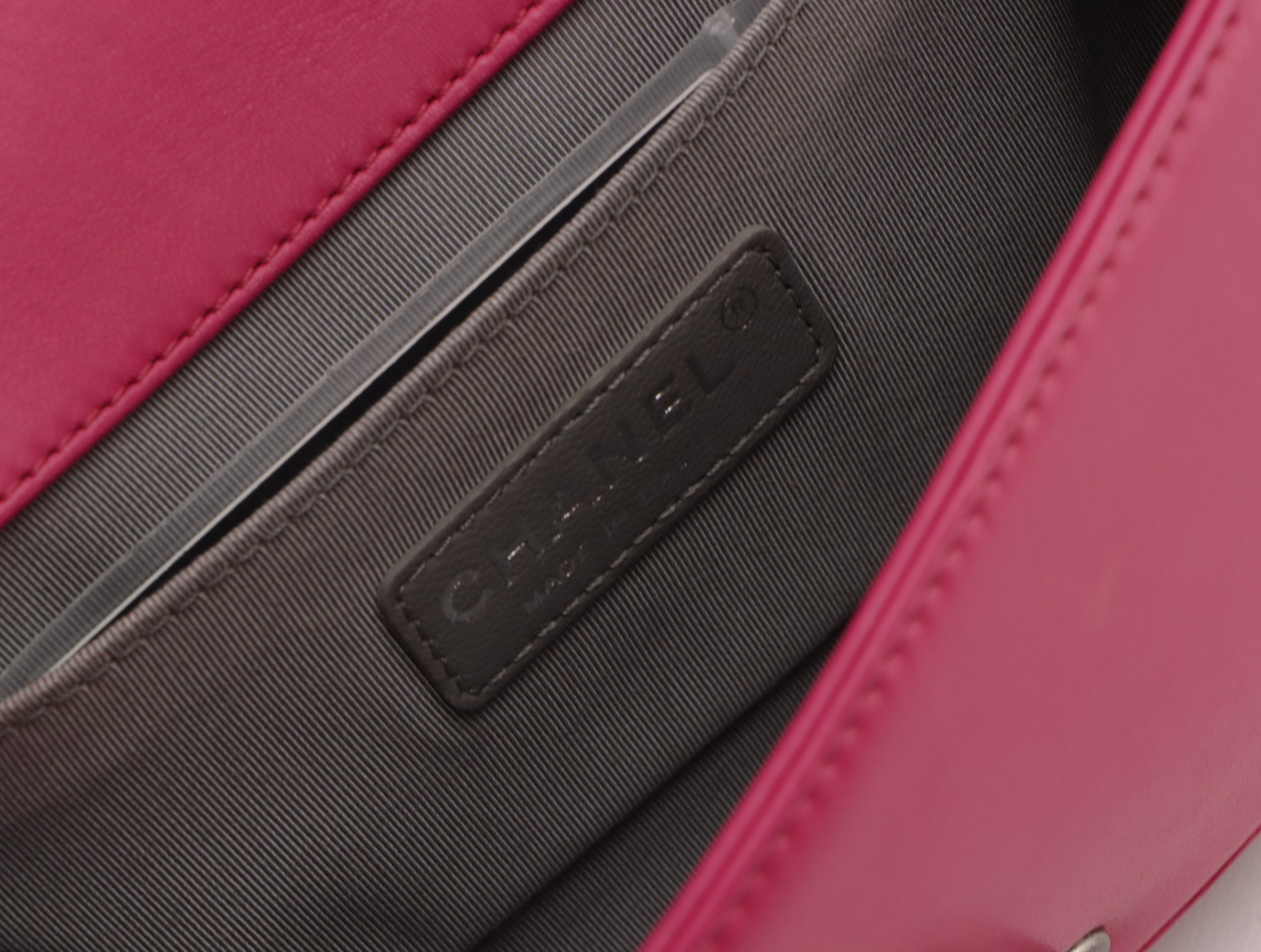 Chanel Small Boy Flap Chain Bag in Magenta Pink Quilted Velvet and Calf Leather