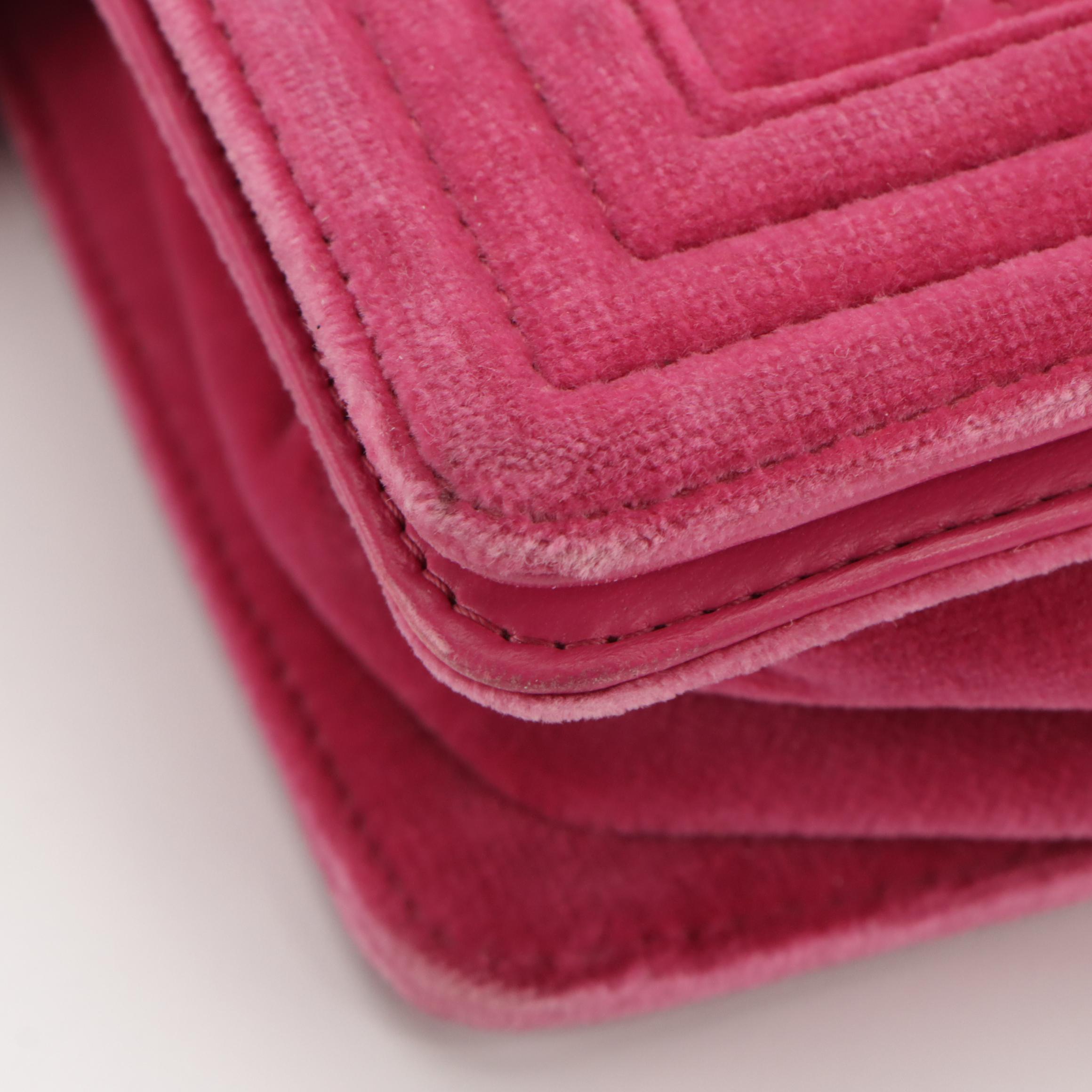 Chanel Small Boy Flap Chain Bag in Magenta Pink Quilted Velvet and Calf Leather