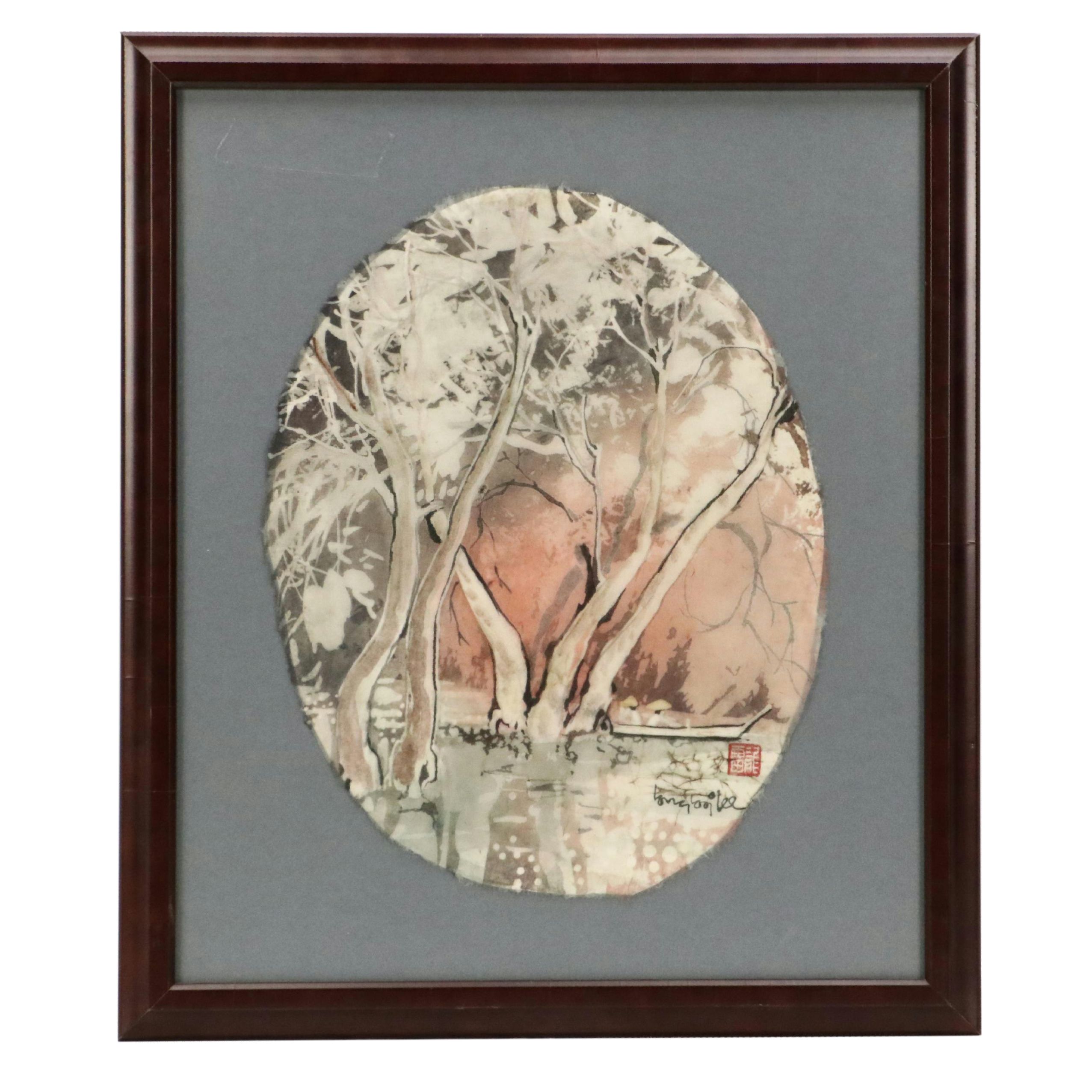 Lee Long Looi Watercolor Painting of Trees at Dusk, 20th Century