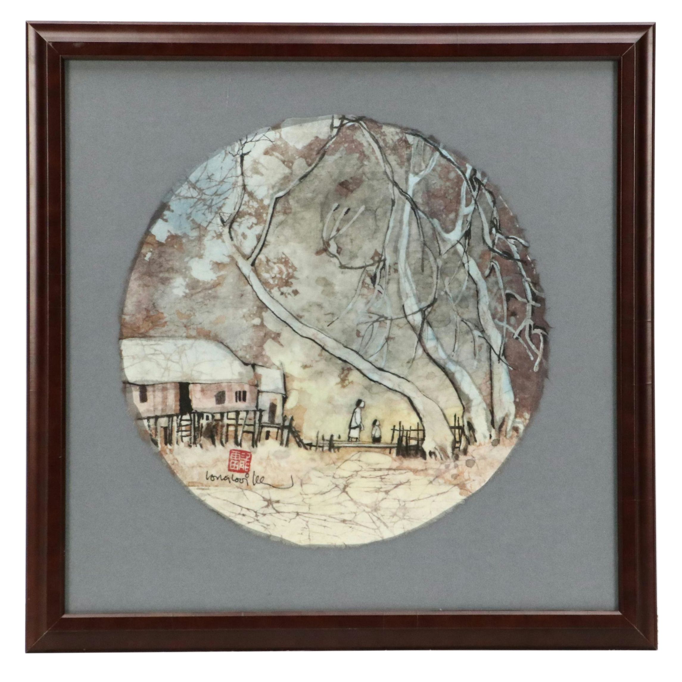 Lee Long Looi Watercolor Painting of Southeast Asian Village Scene, 20th Century