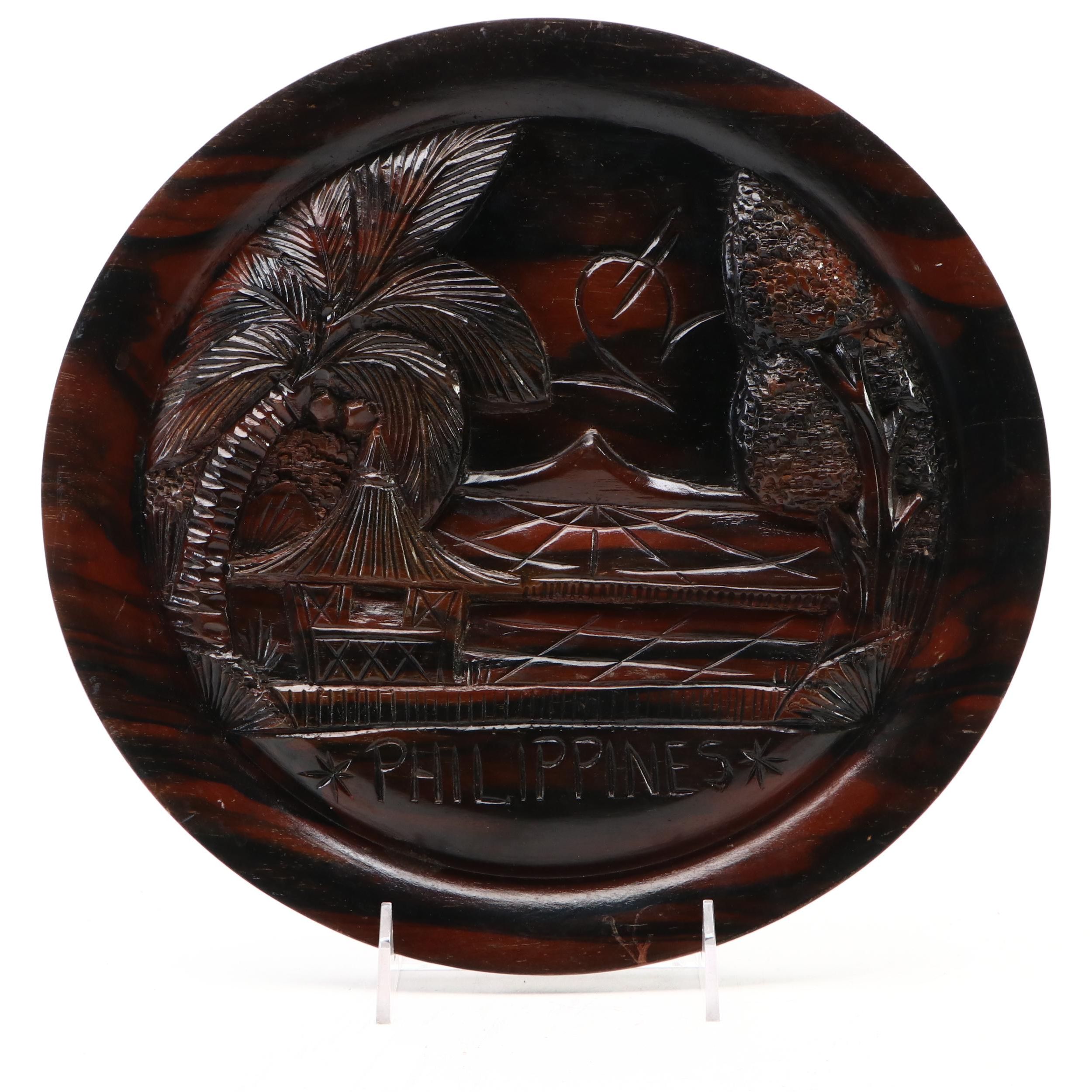 Filipino Carved Wood Relief Souvenir Plate