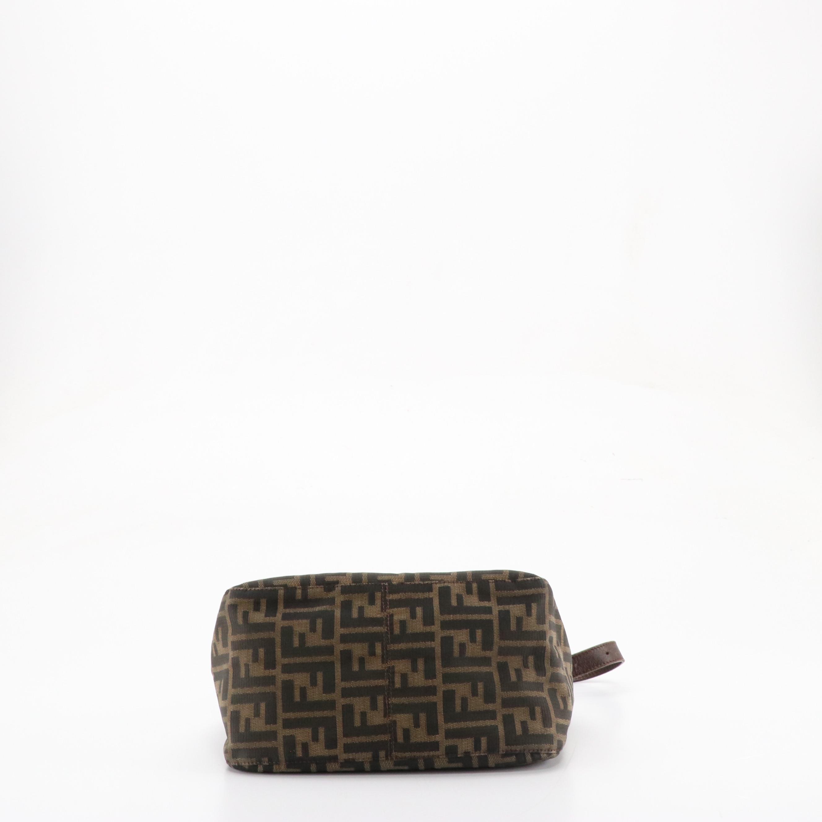 Fendi Double Flap Baguette Shoulder Bag in Zucca Canvas and Leather