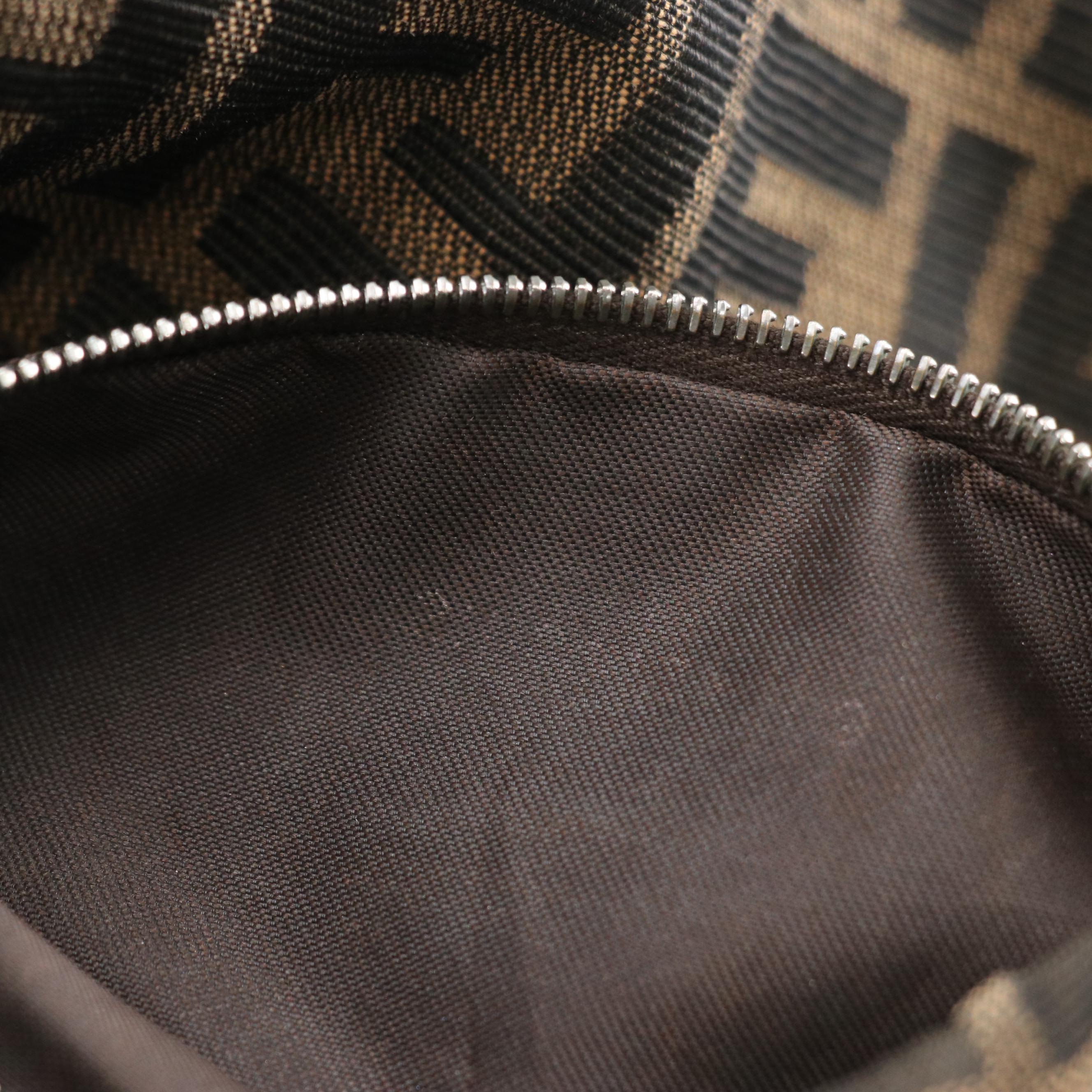 Fendi Double Flap Baguette Shoulder Bag in Zucca Canvas and Leather