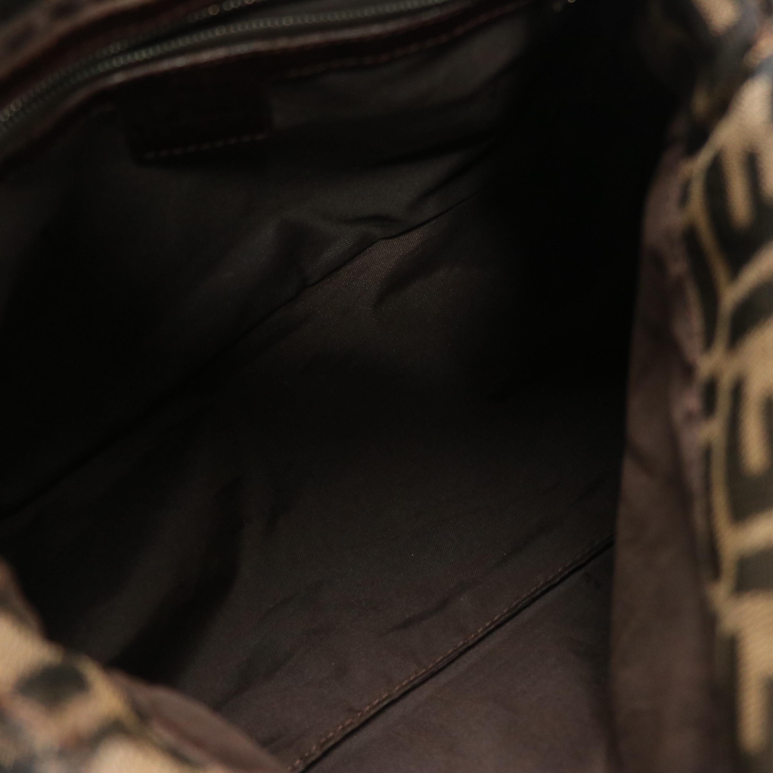 Fendi Double Flap Baguette Shoulder Bag in Zucca Canvas and Leather