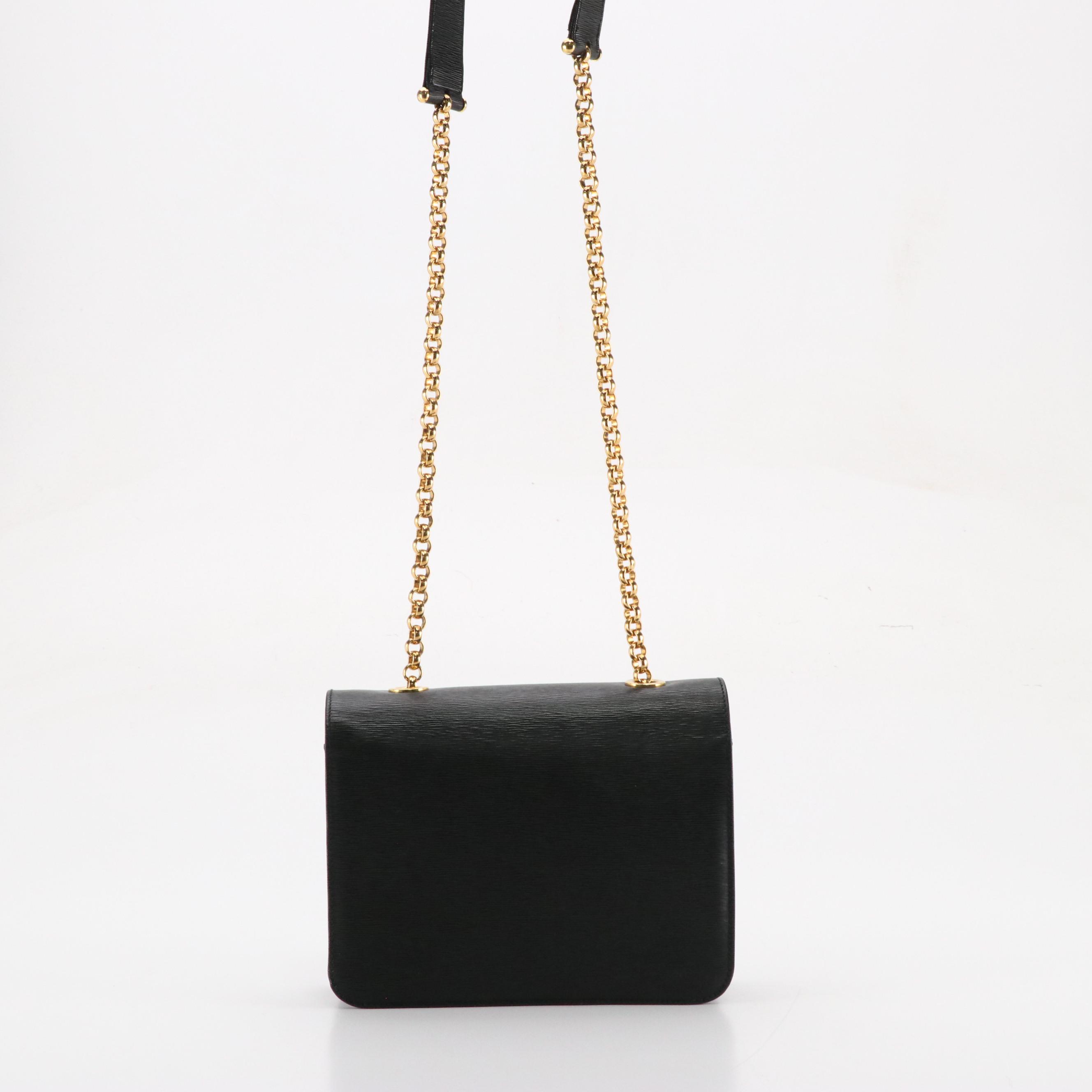 Chloé Front-Flap Rolo Chain Crossbody Bag in Black Textured Leather