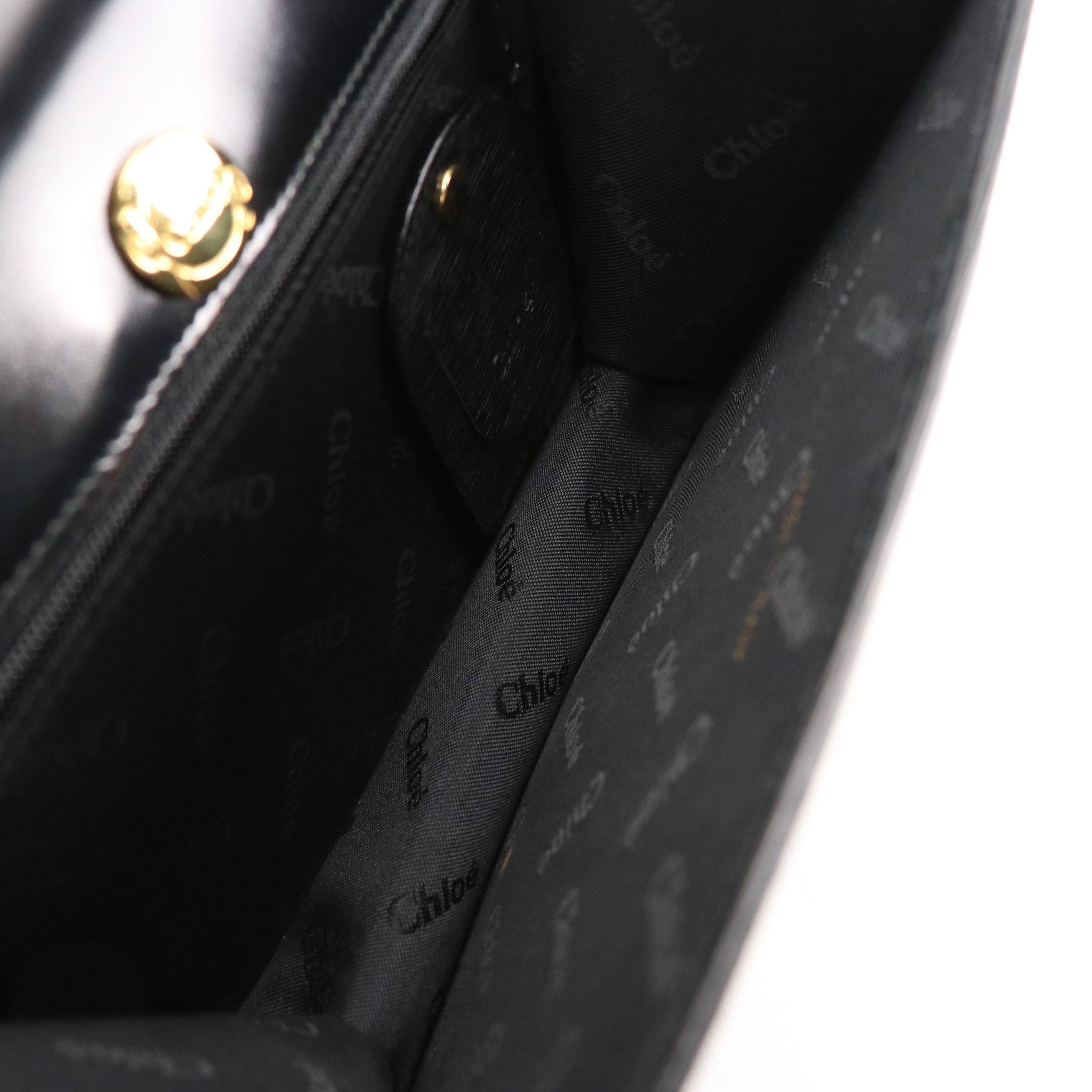 Chloé Front-Flap Rolo Chain Crossbody Bag in Black Textured Leather