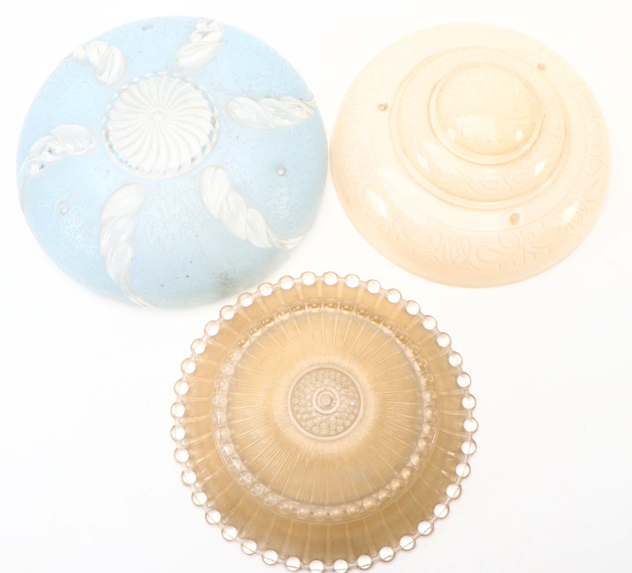 Victorian Style Pressed Glass Ceiling Shades with Pendant Light Fixtures, 20th C