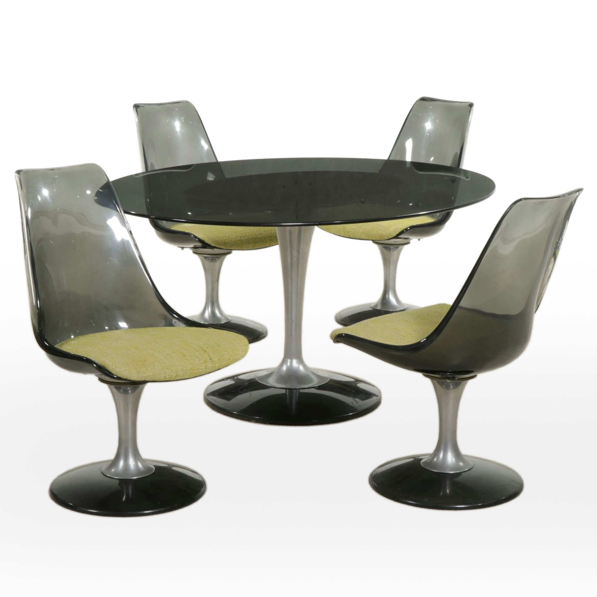 Chromcraft Mid Century Modern Glass Top Oval Dining Table with Four Chairs