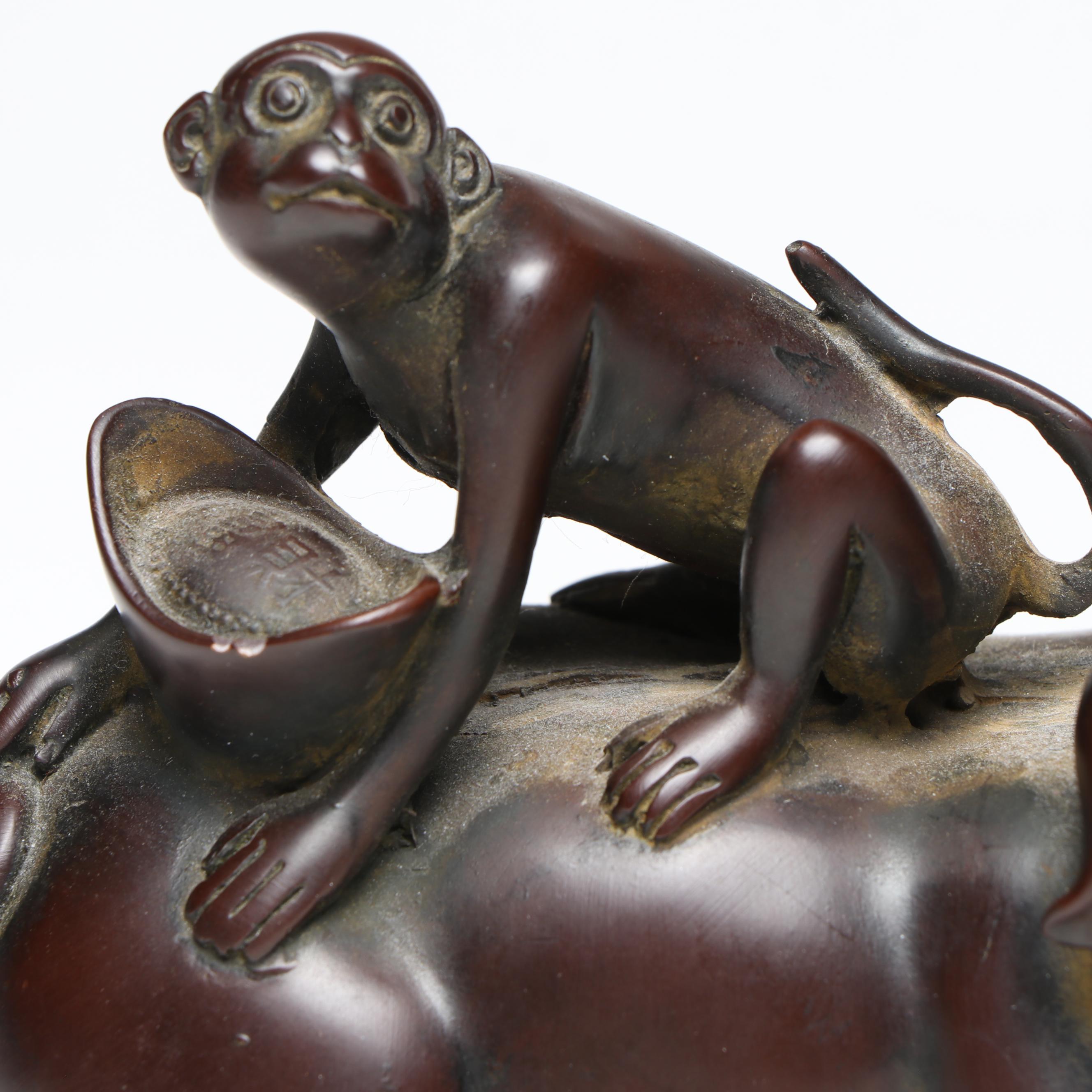 Chinese Feng Shui Lacquered Monkey Riding Pig Figurine