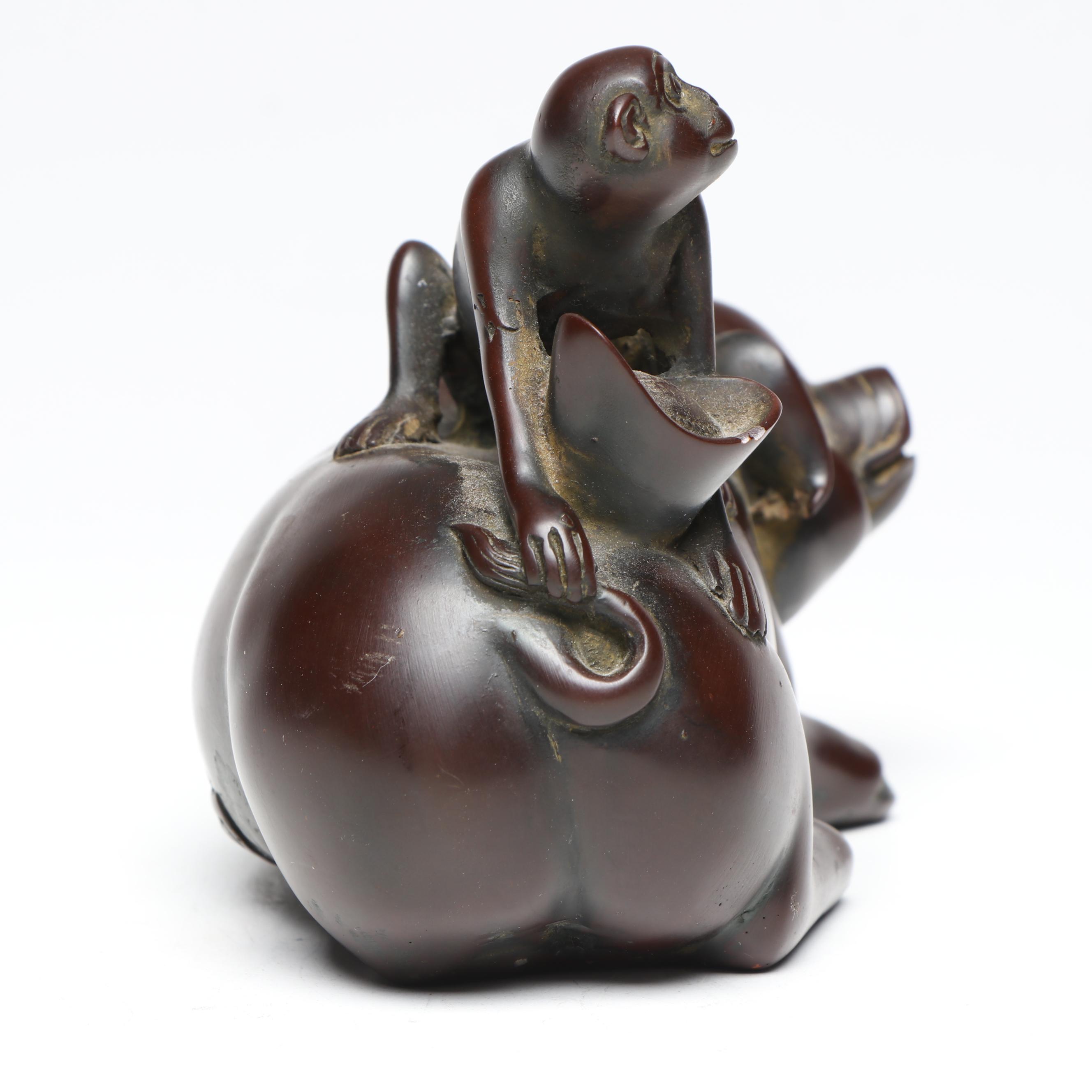 Chinese Feng Shui Lacquered Monkey Riding Pig Figurine
