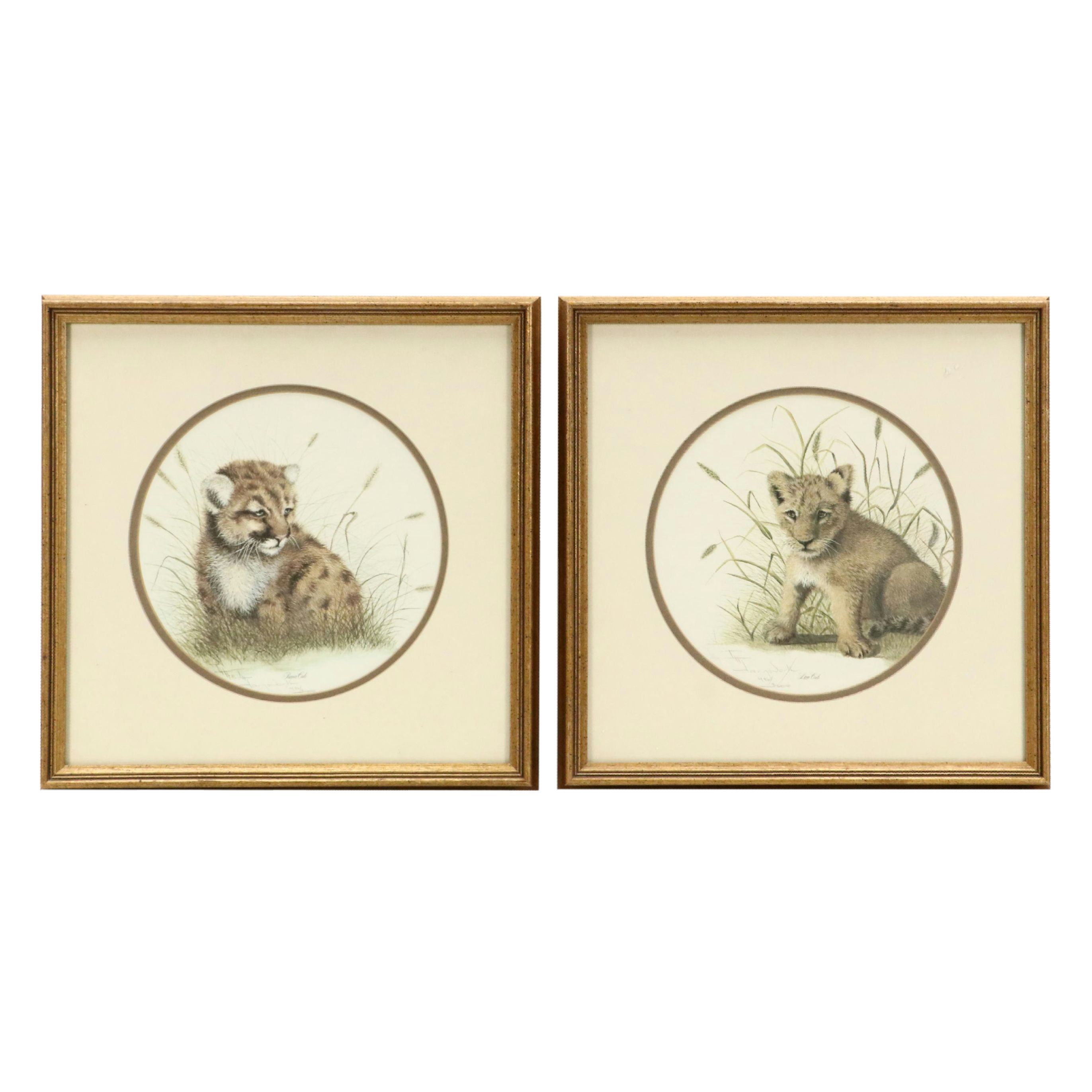 Imogene H. Farnsworth Offset Lithographs "Puma Cub" and "Lion Cub"