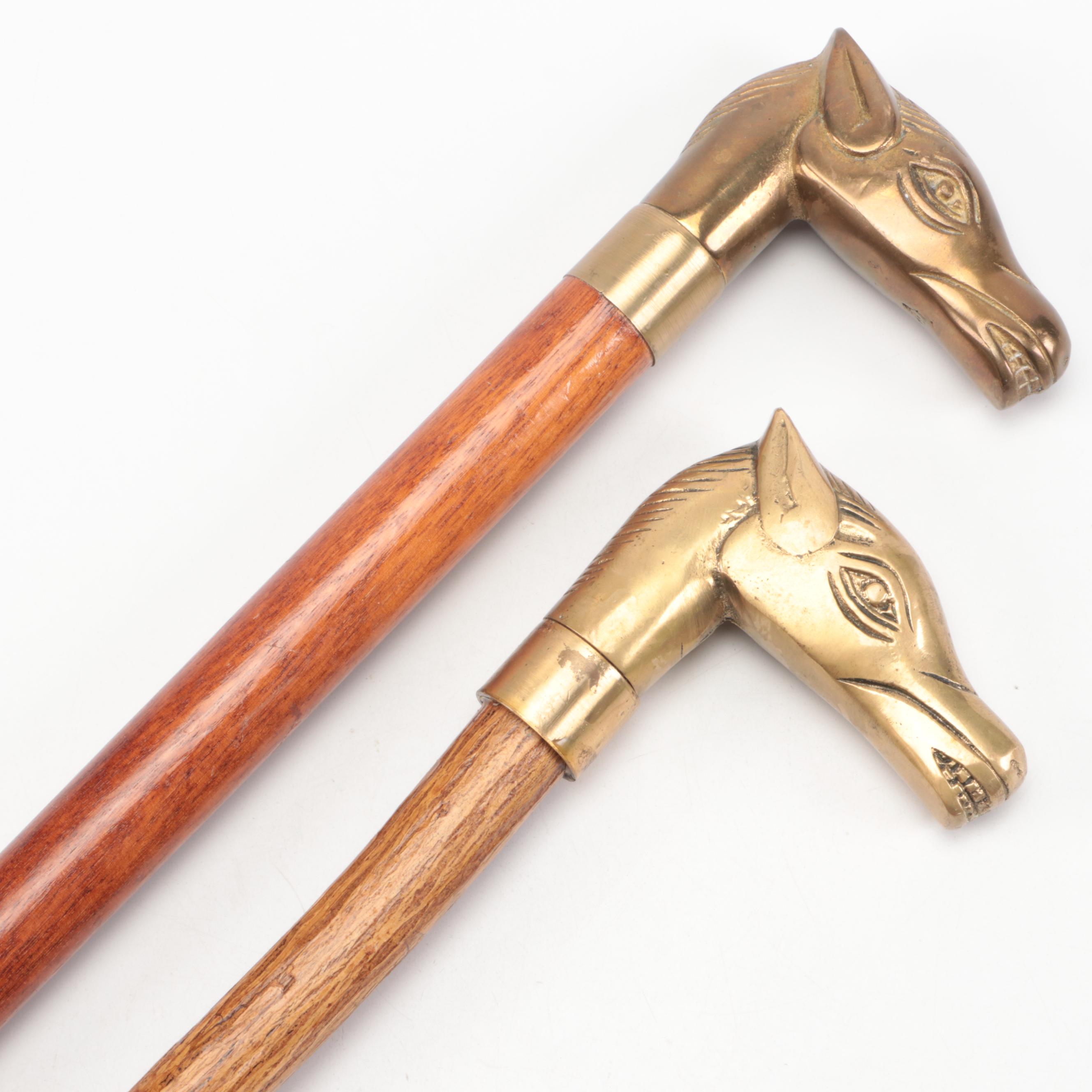 Brass Horse Head Crop Handle Walking Sticks