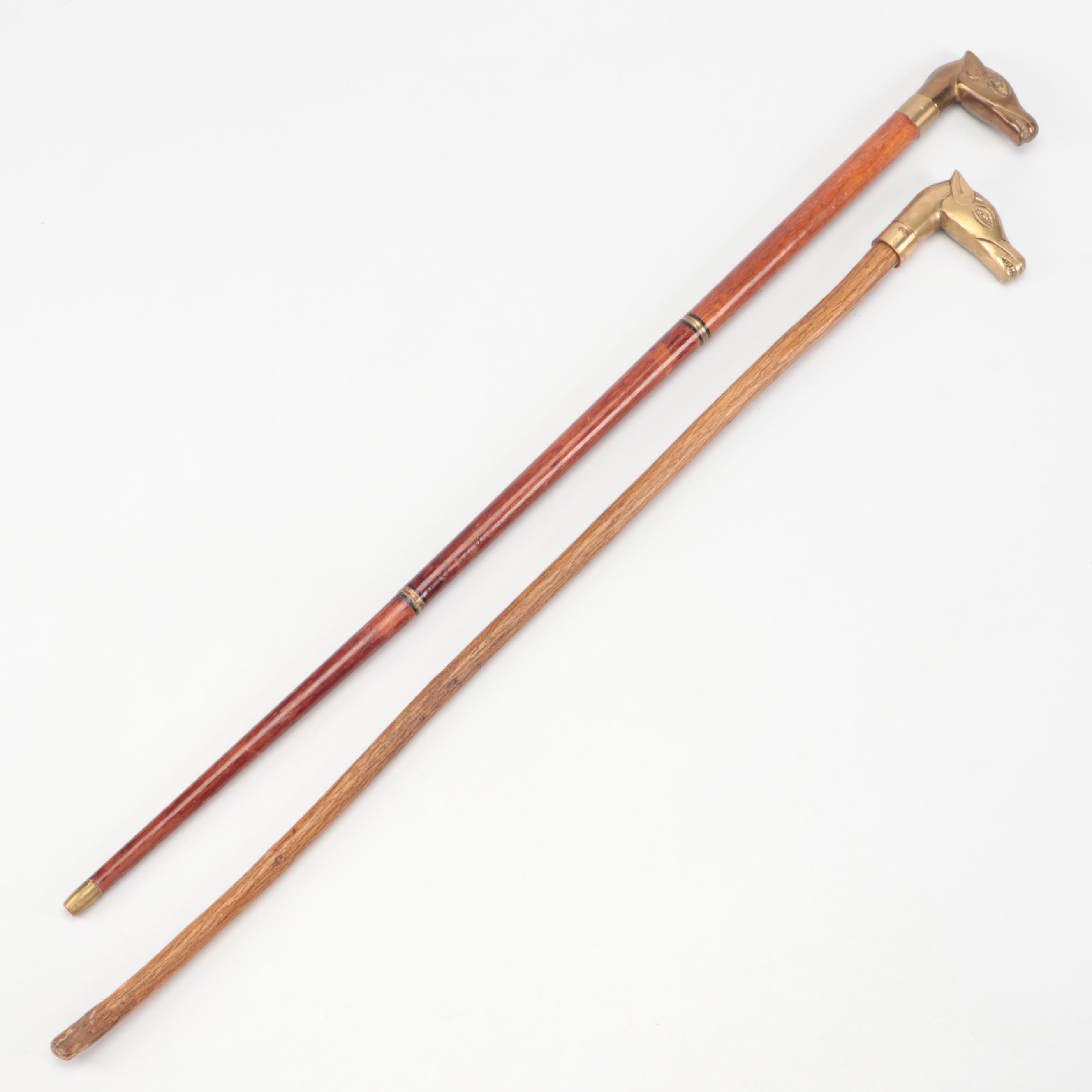Brass Horse Head Crop Handle Walking Sticks