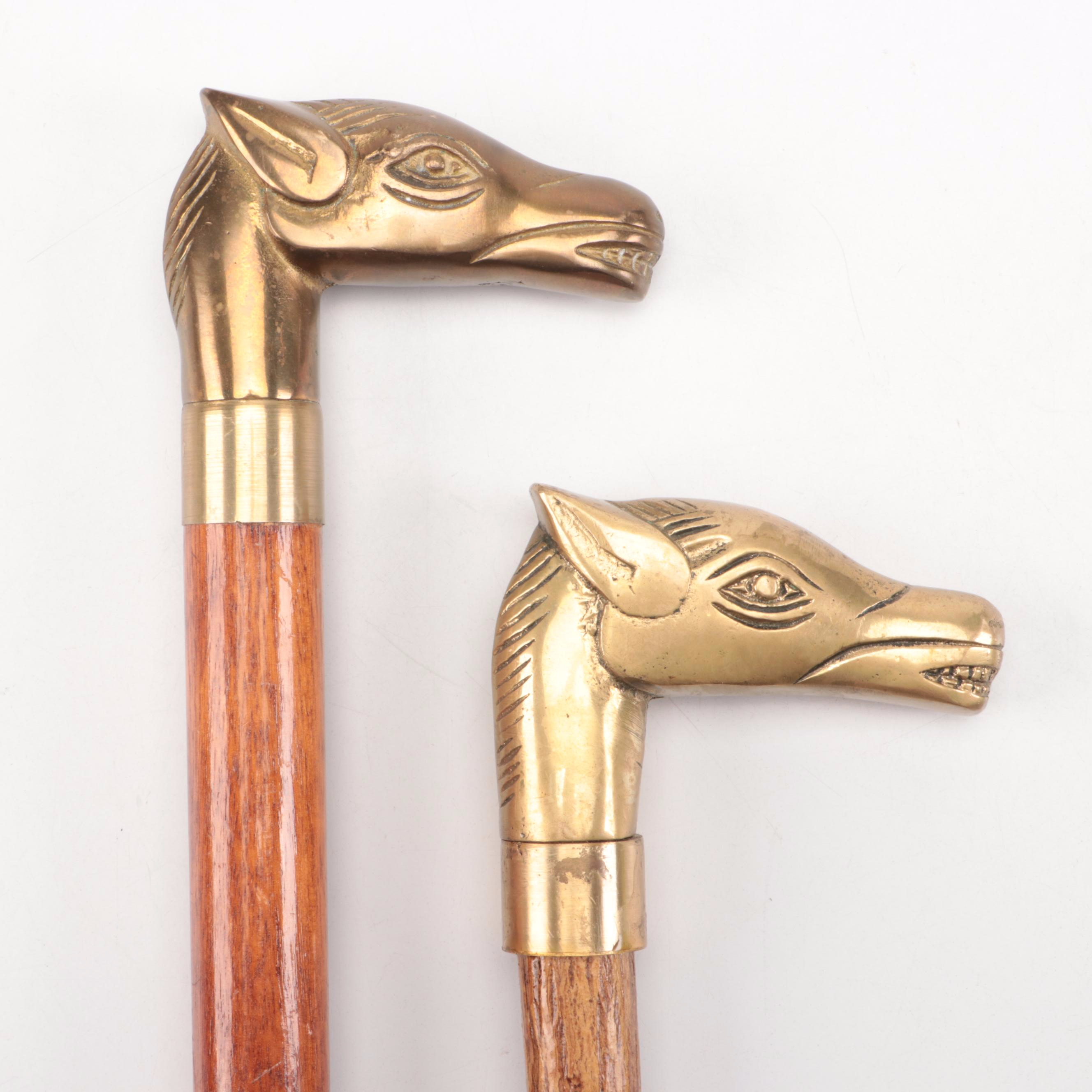 Brass Horse Head Crop Handle Walking Sticks