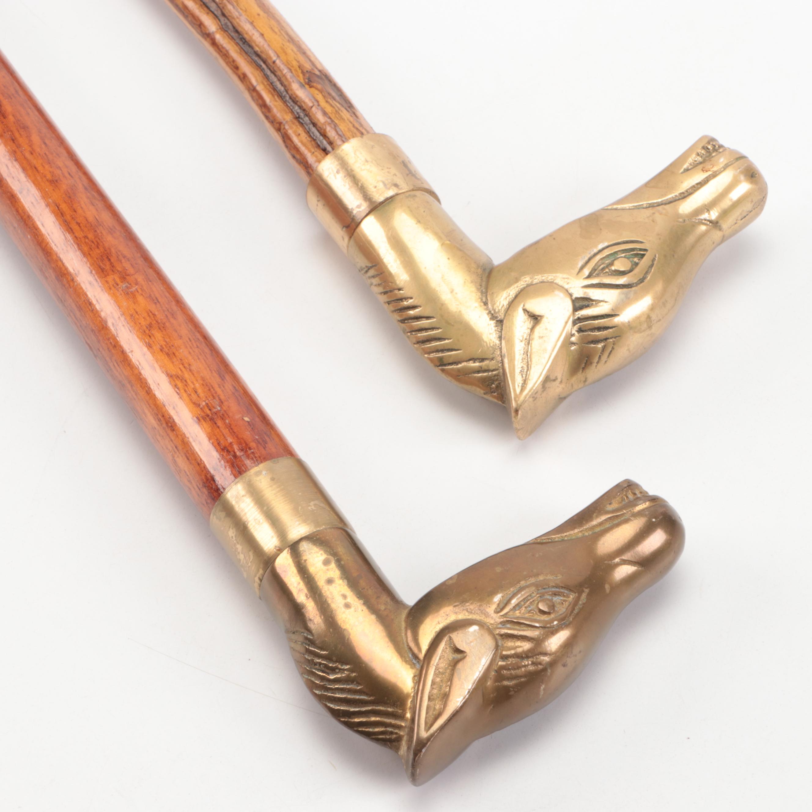 Brass Horse Head Crop Handle Walking Sticks