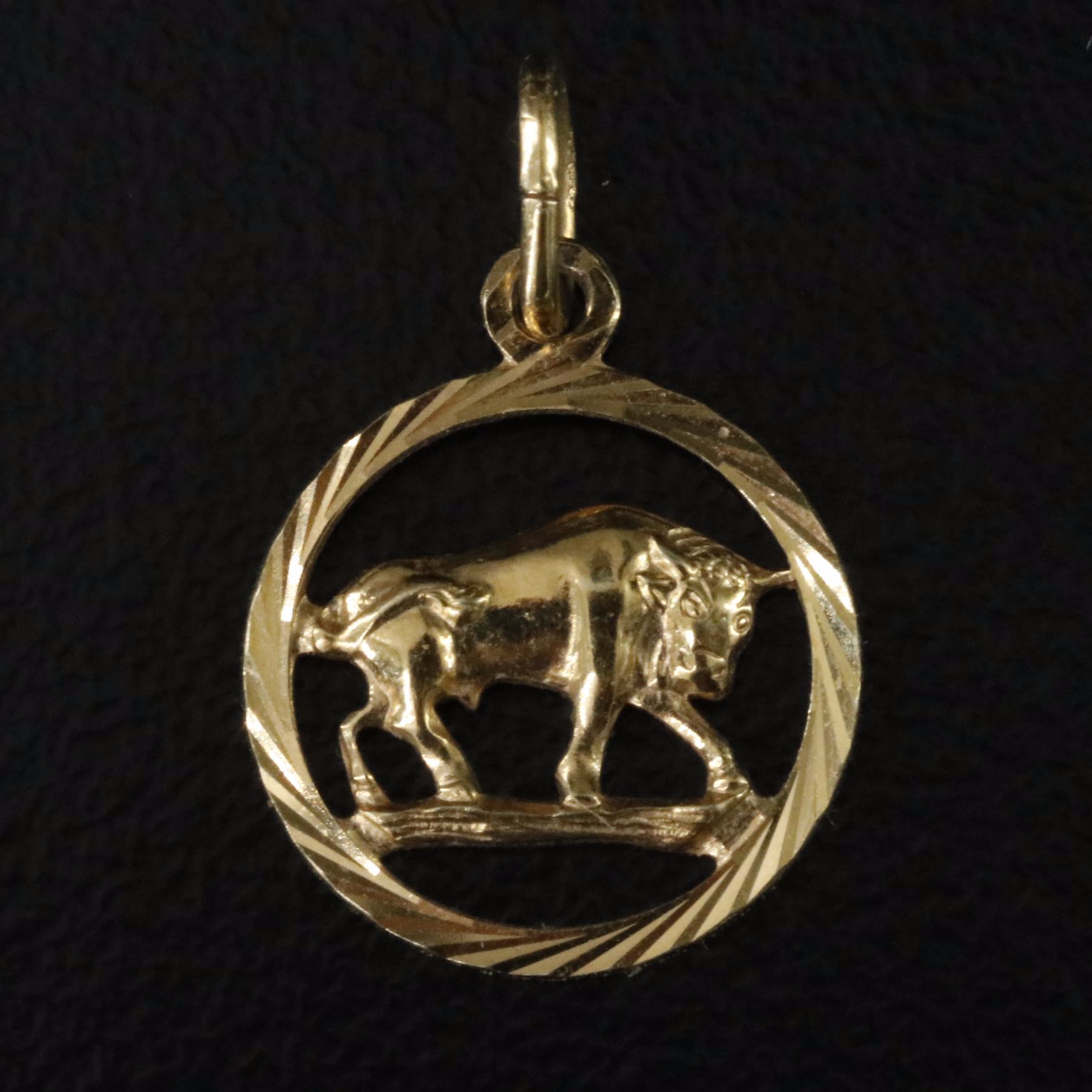 14K Taurus the Bull Zodiac Charm Pendant
