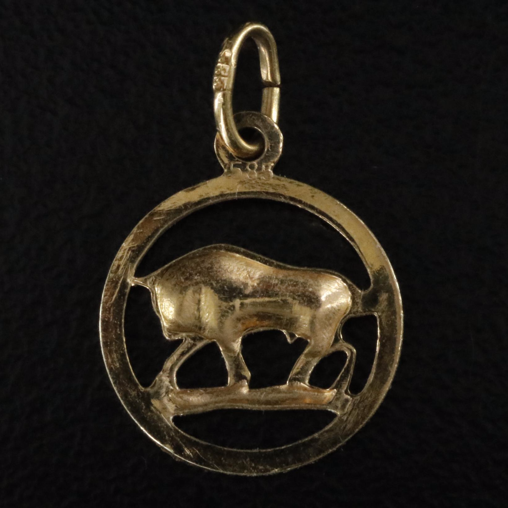 14K Taurus the Bull Zodiac Charm Pendant