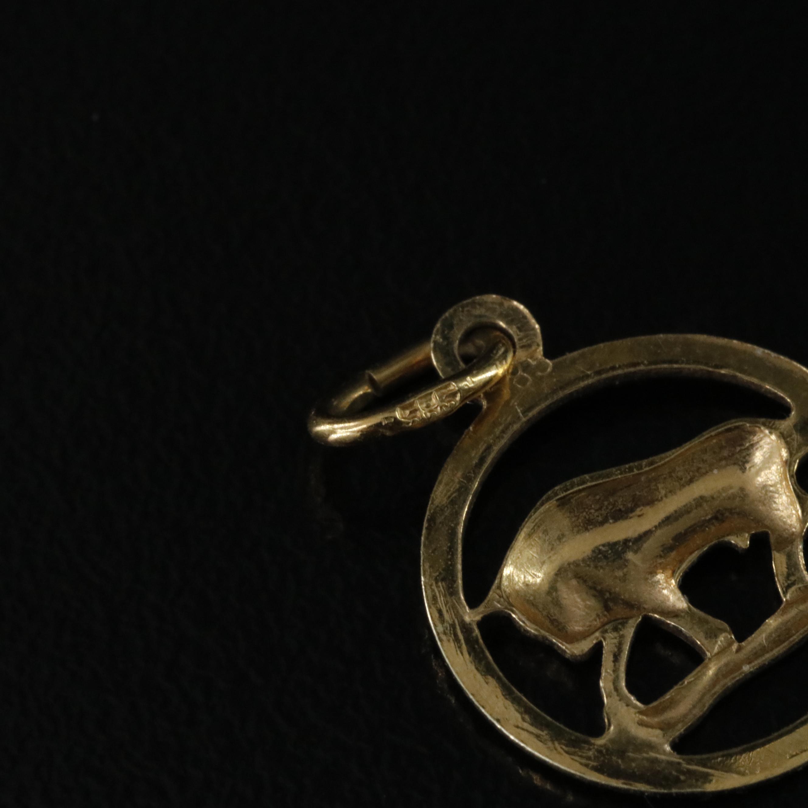 14K Taurus the Bull Zodiac Charm Pendant