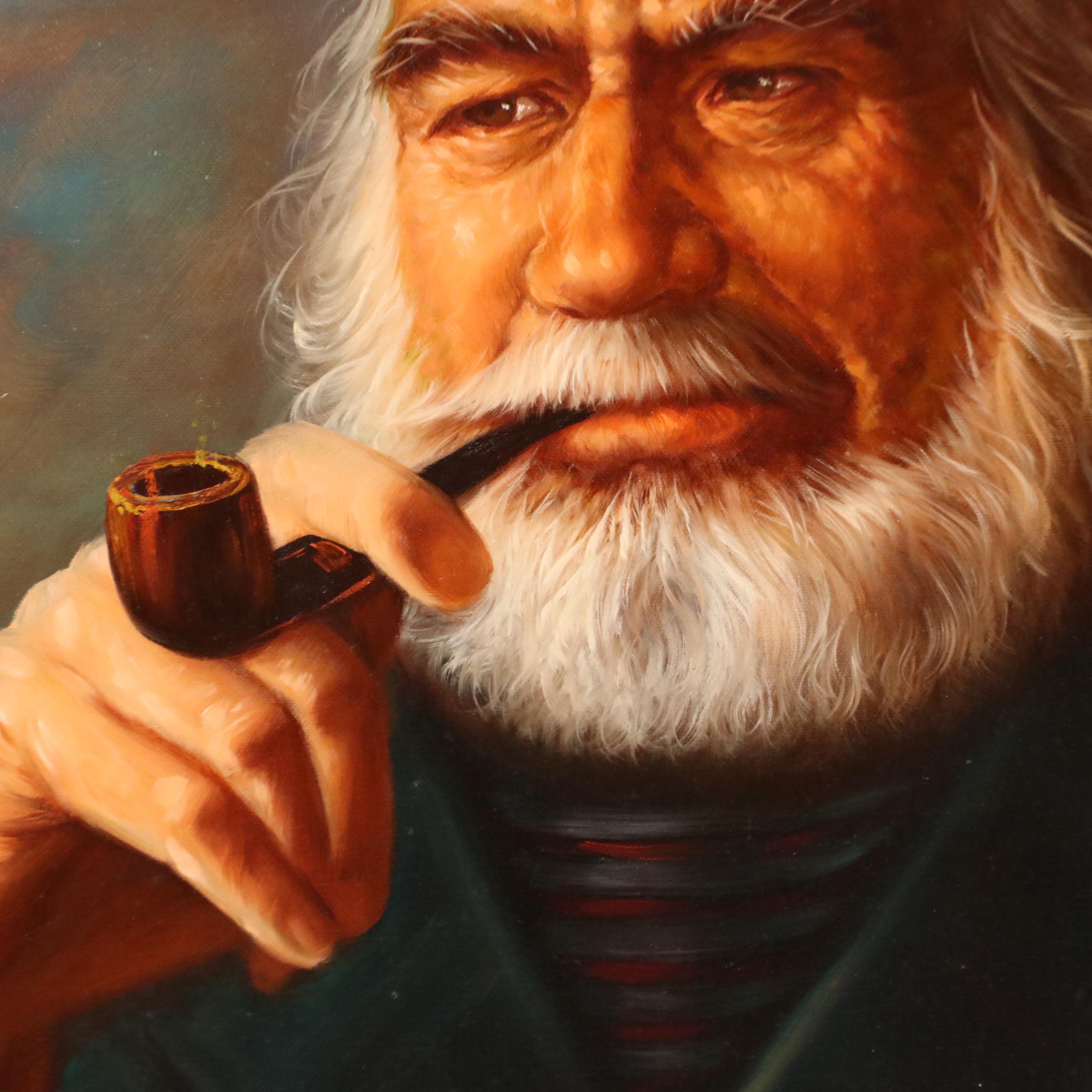 Lee Young Oil Portrait Painting of Seasoned Sea Captain, Late 20th Century