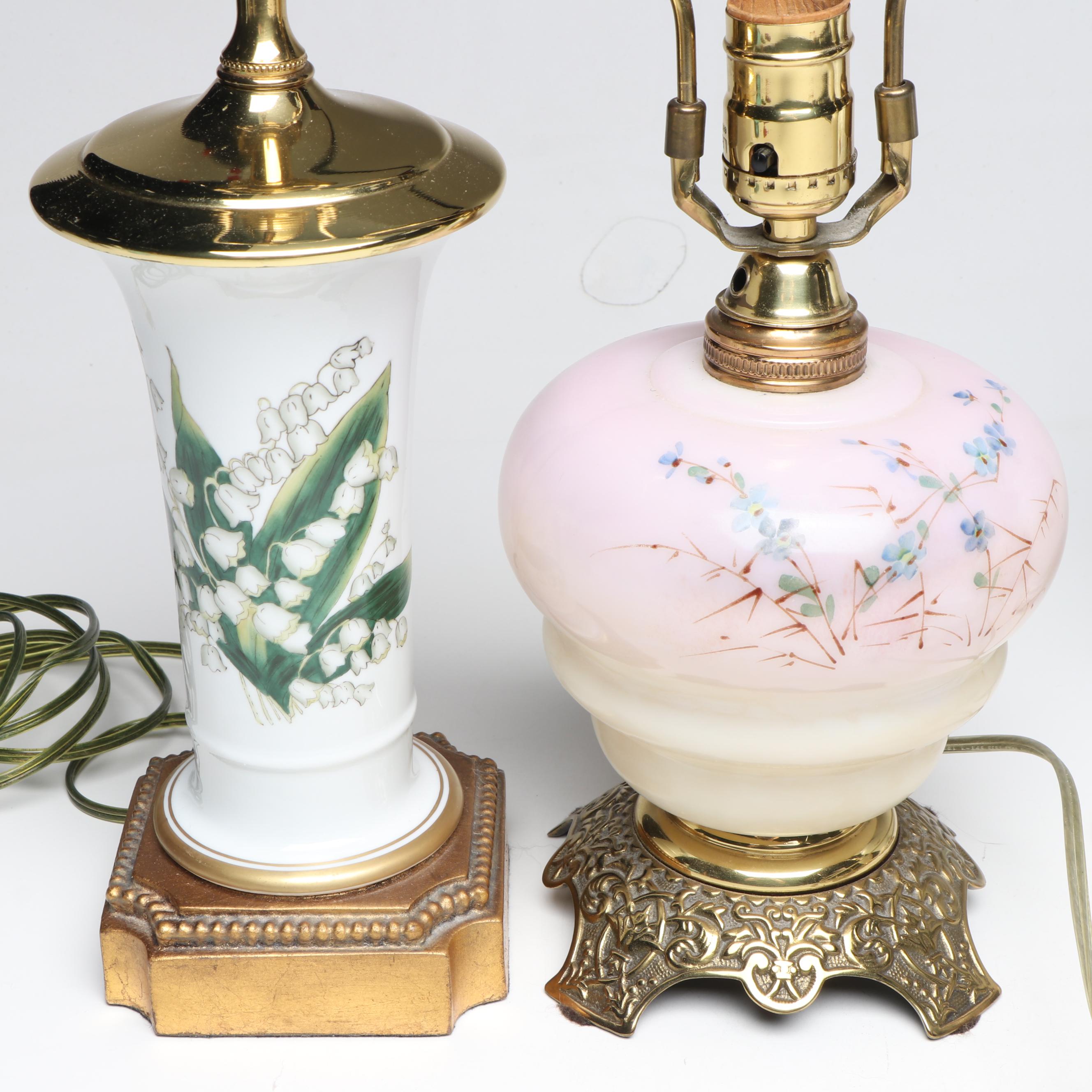 Chelsea House, Herend, and Other Floral Porcelain and Glass Table Lamps