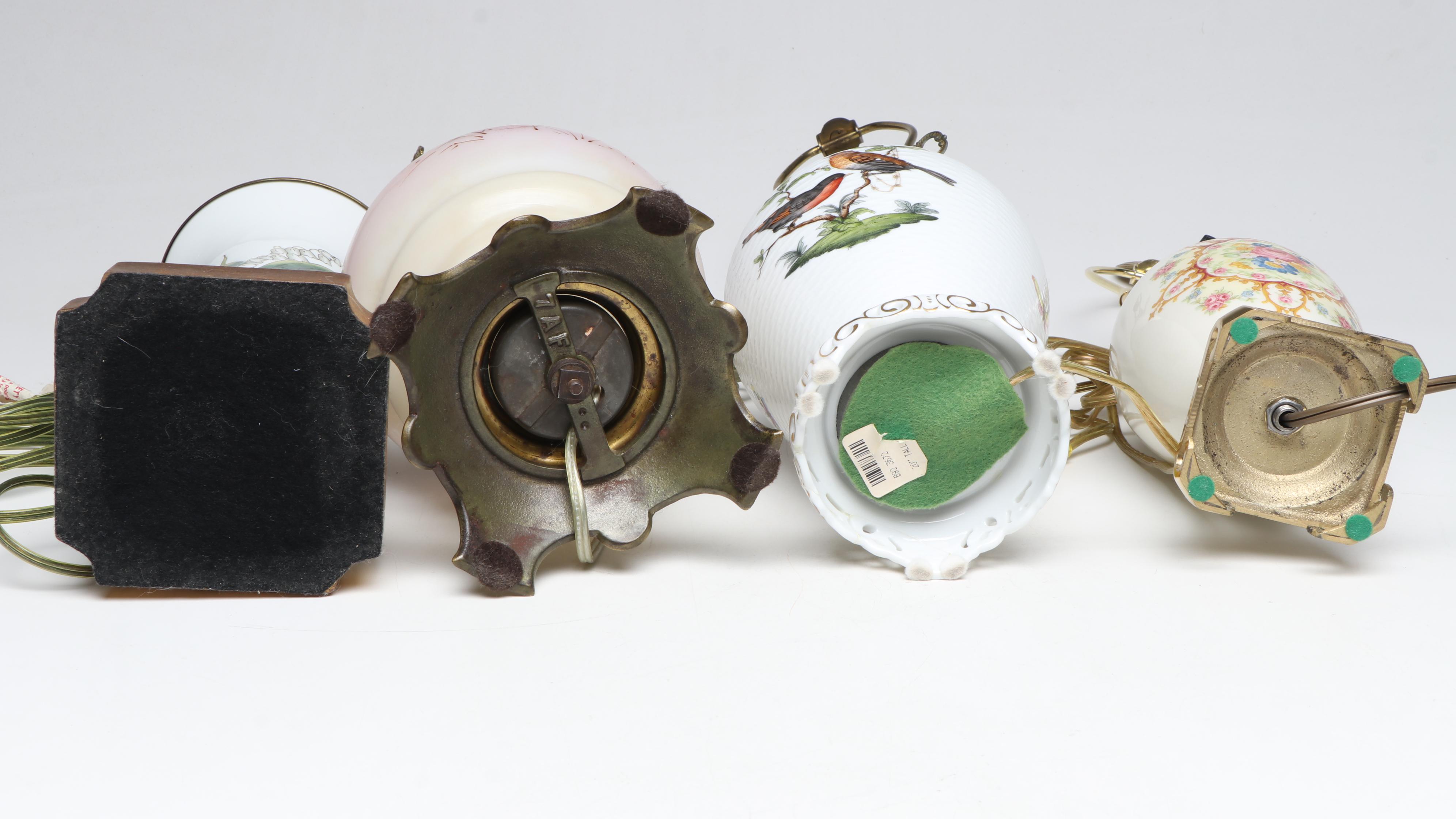 Chelsea House, Herend, and Other Floral Porcelain and Glass Table Lamps