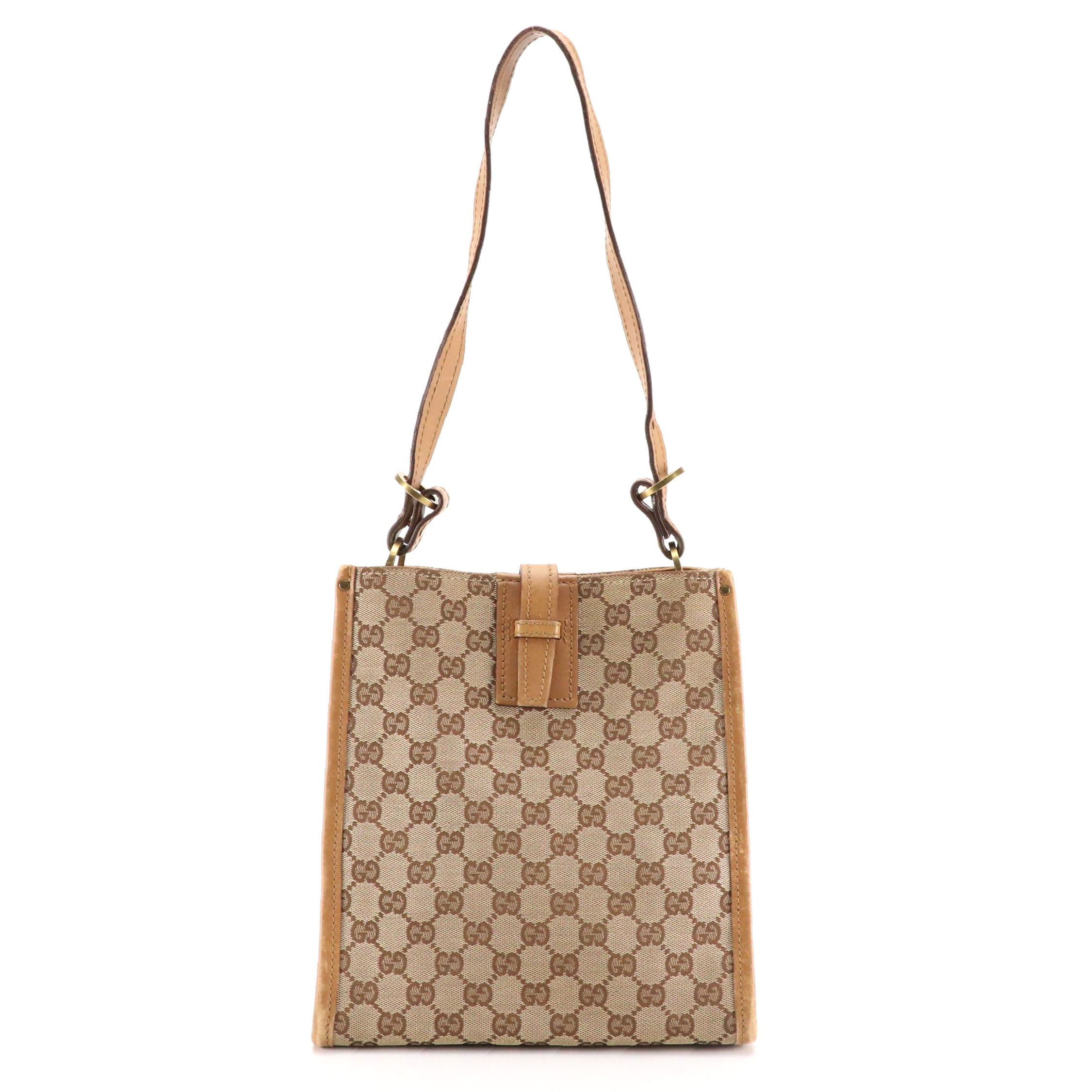 Gucci Vertical Tote in GG Canvas and Brown Leather Trim