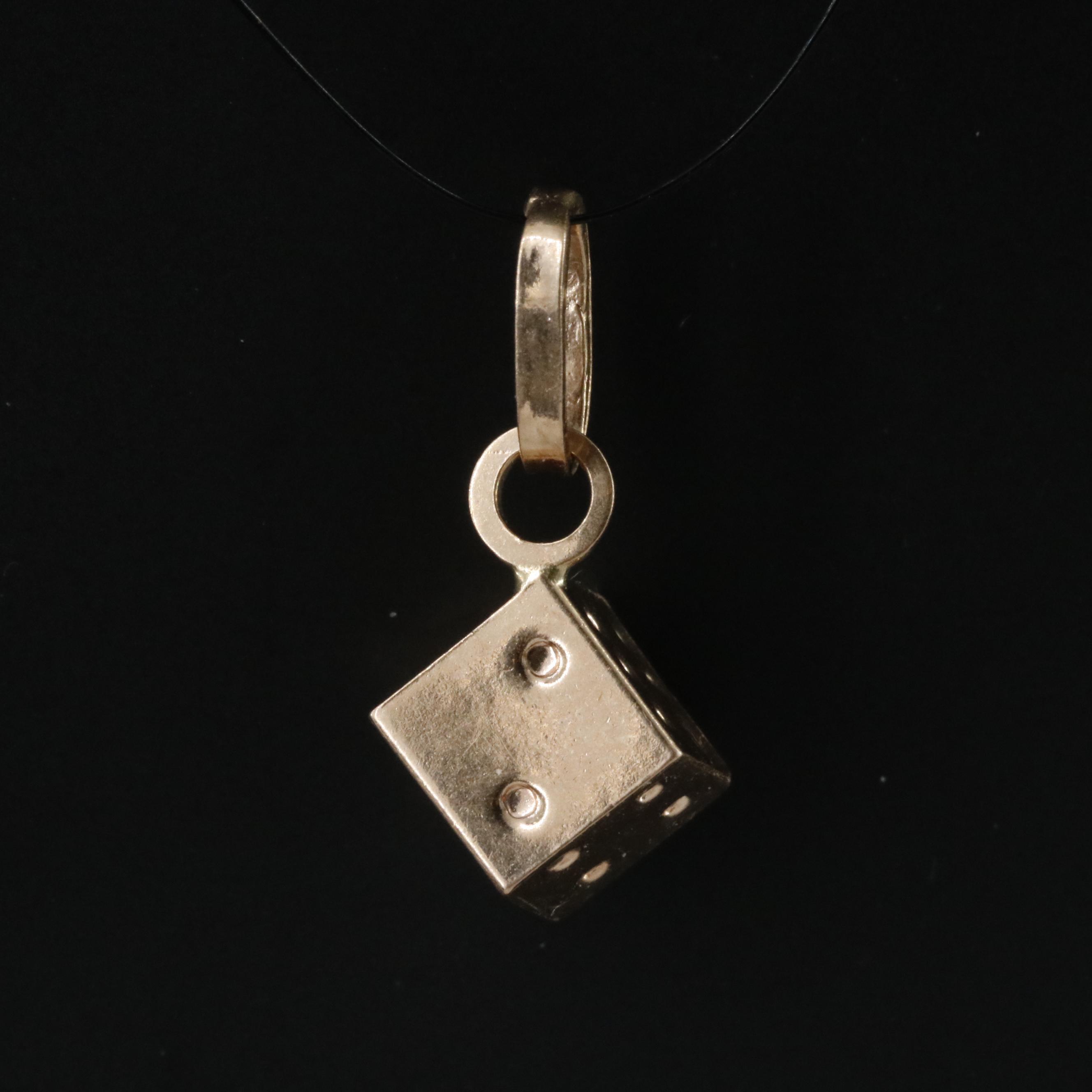14K Rose Gold Dice Charm Pendant