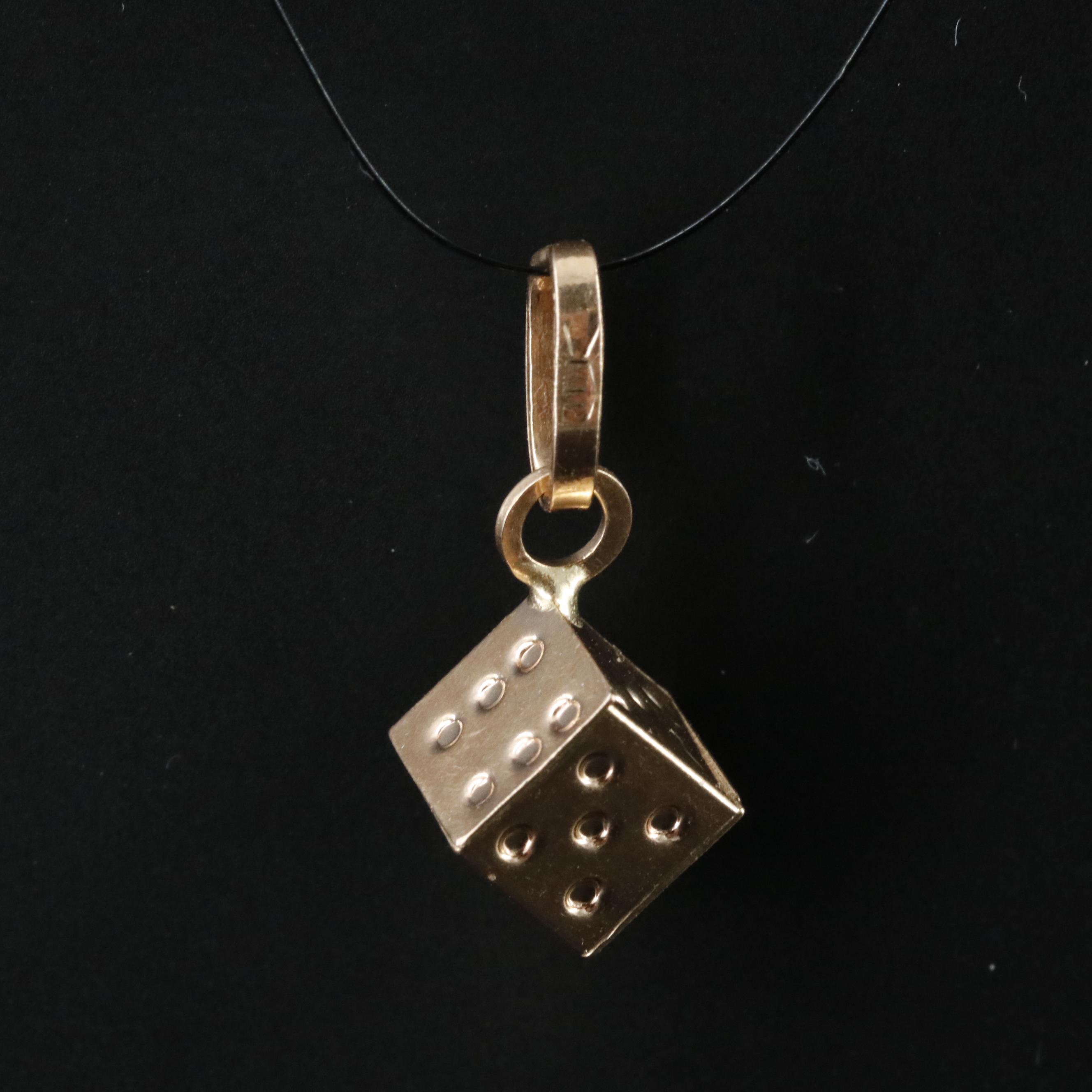 14K Rose Gold Dice Charm Pendant