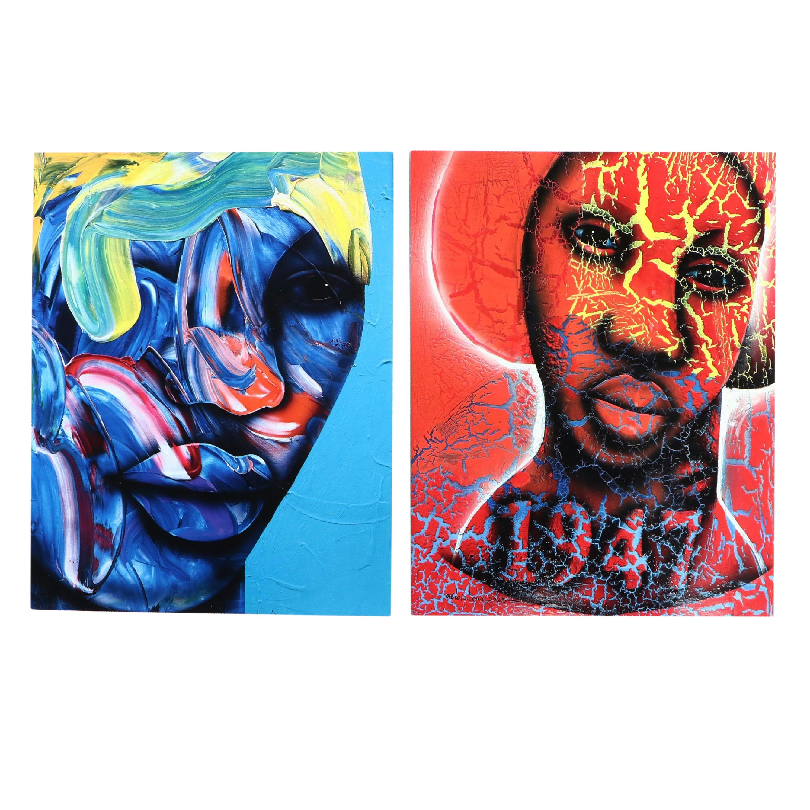 Abiola Idowu Stylized Offset Lithograph Portraits, 21st Century