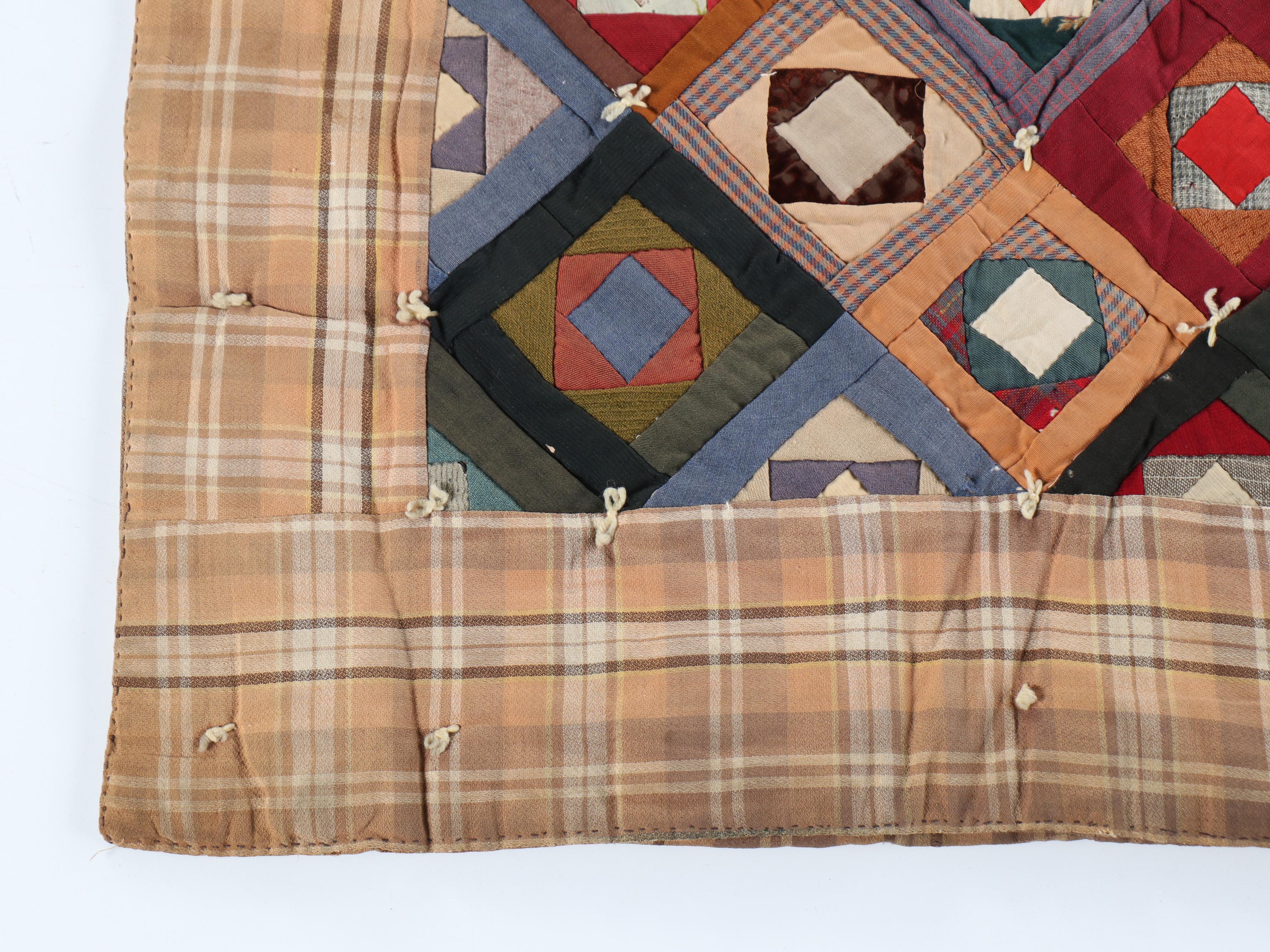 Hand-Tied and Pieced "S'Mores" Scrappy Block Quilt