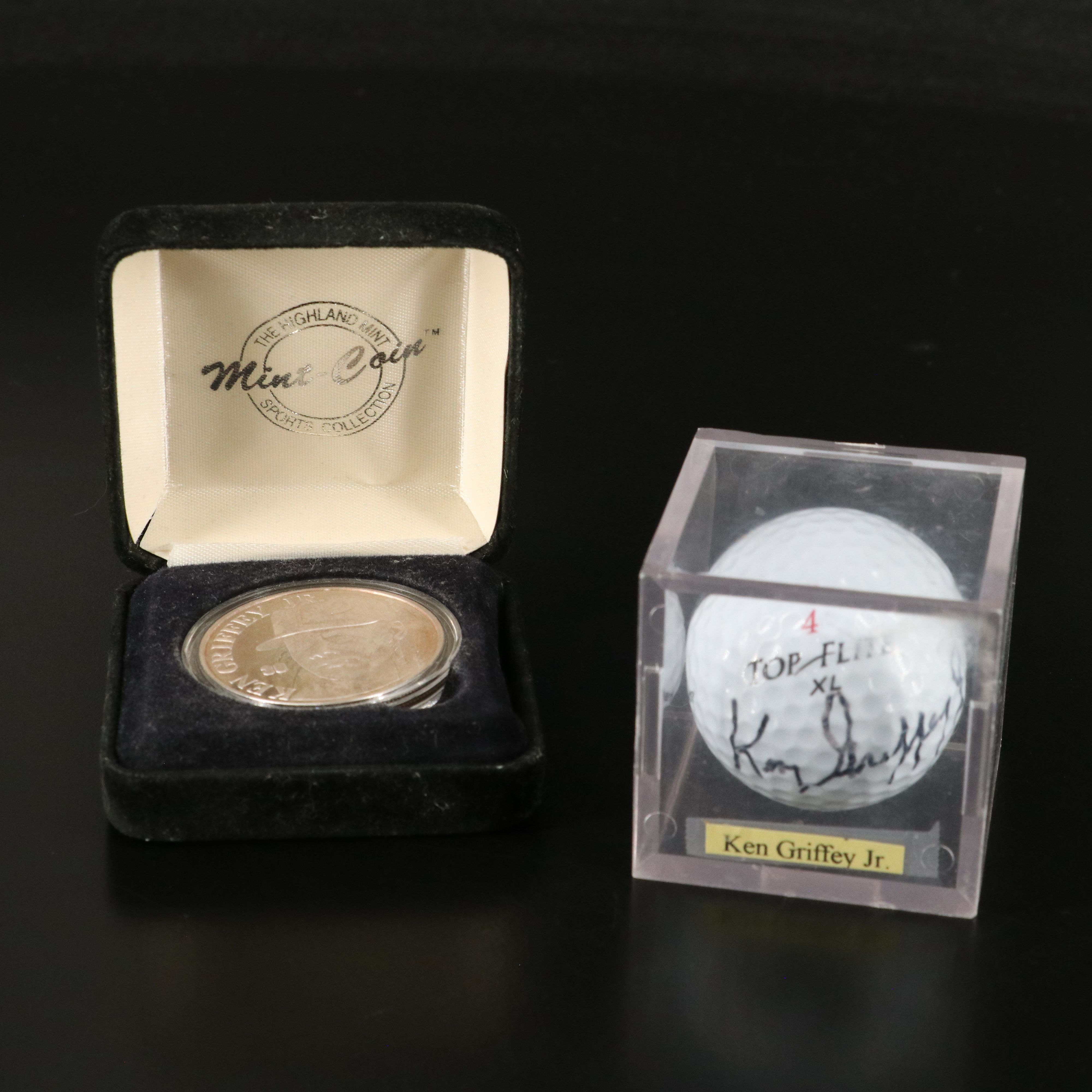 Ken Griffey Jr. Signed Golf Ball with The Highland Mint Silver Coin
