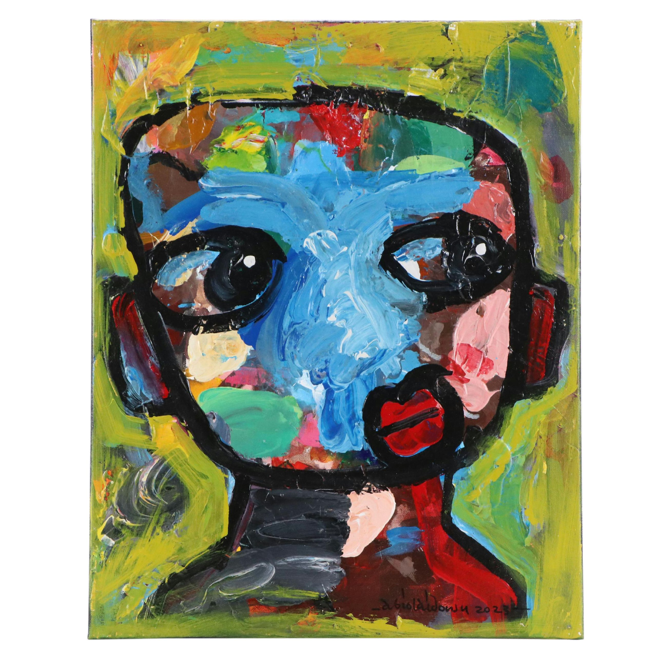 Abiola Idowu Stylized Acrylic Portrait "Brilliant Human," 2023