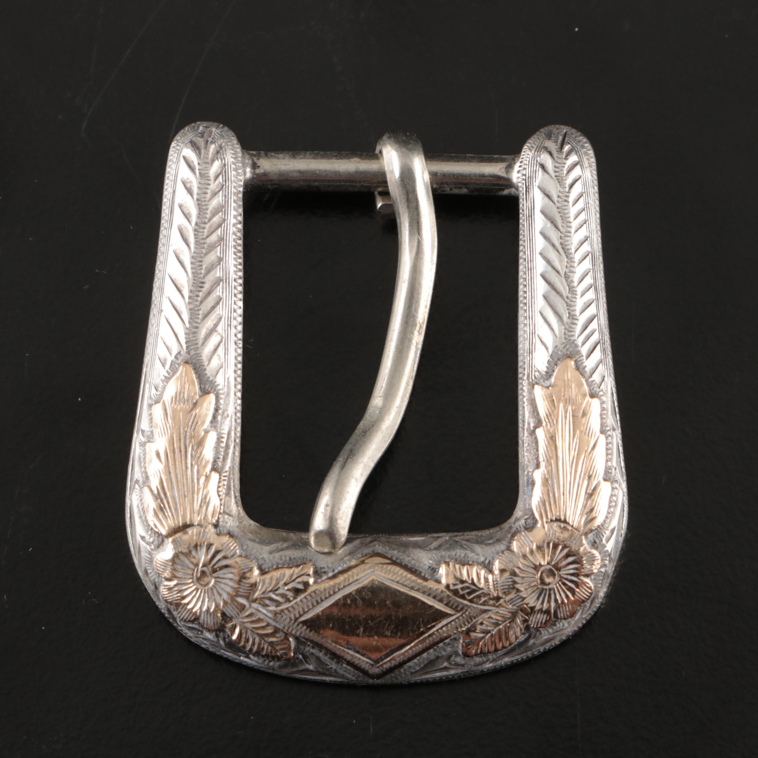 American Sterling Silver and 10K Gold Belt Buckle