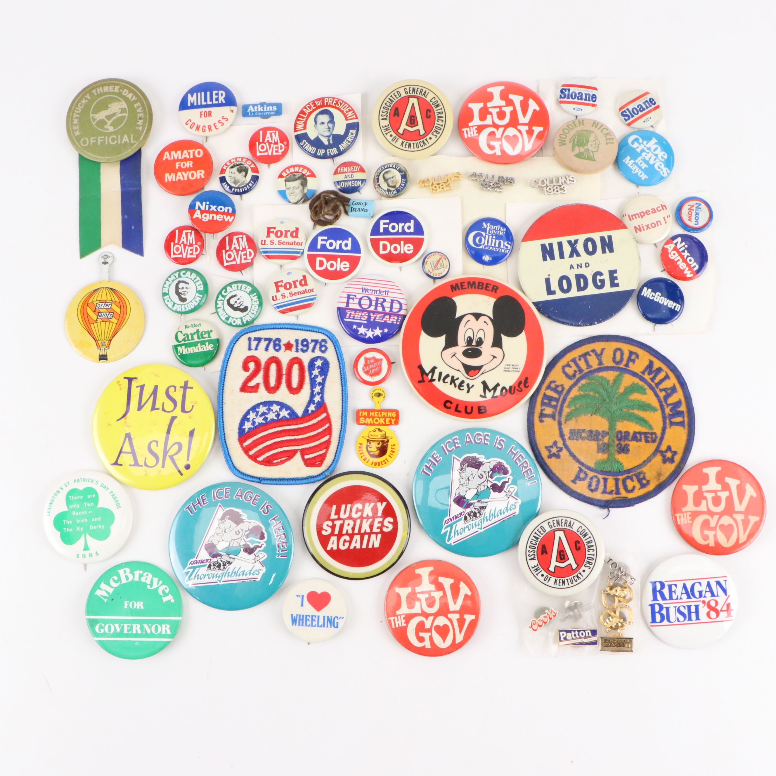 Henry Wallace, Jimmy Carter with Other Pinbacks and Patches, Mid to Late 20th C.