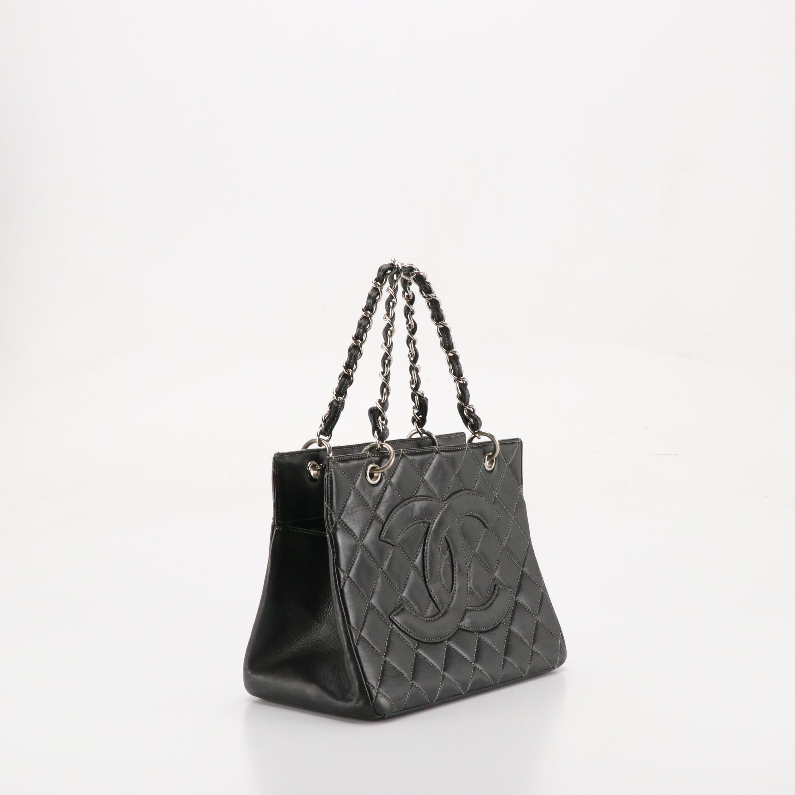 Chanel Chain Strap Handbag in Contrast Stitched Black Calfskin Leather
